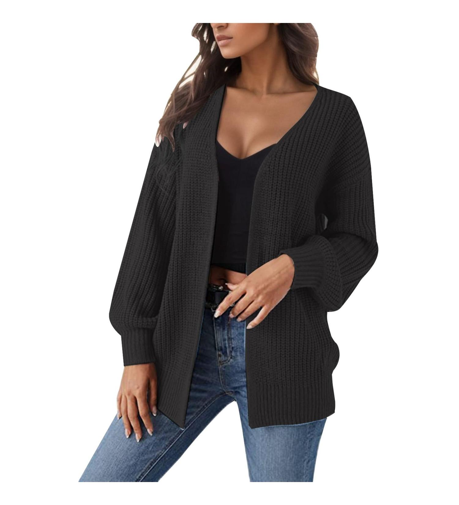 Gefomuofe Cardigans for Women Long Sleeve Cardigan for Women Pocket Jacket Cardigan Women's Blazer Cardigan Outerwear Elegant Shoulder Jacket Top Casual Top Black S - Buy Online on GoSupps.com