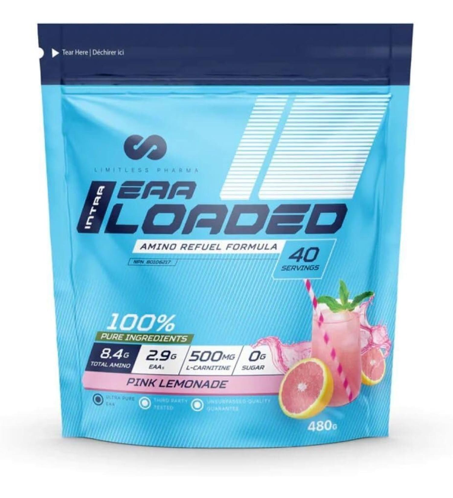 Limitless Pharma EAA Loaded | Intra Workout Essential Amino Acid Supplement | EAAs BCAAs L-Carnitine Electrolytes Sugar Free | Post Workout Muscle Recovery Energy Hydration | 40 Servings (Pink Lemonade) - Buy Online on GoSupps.com