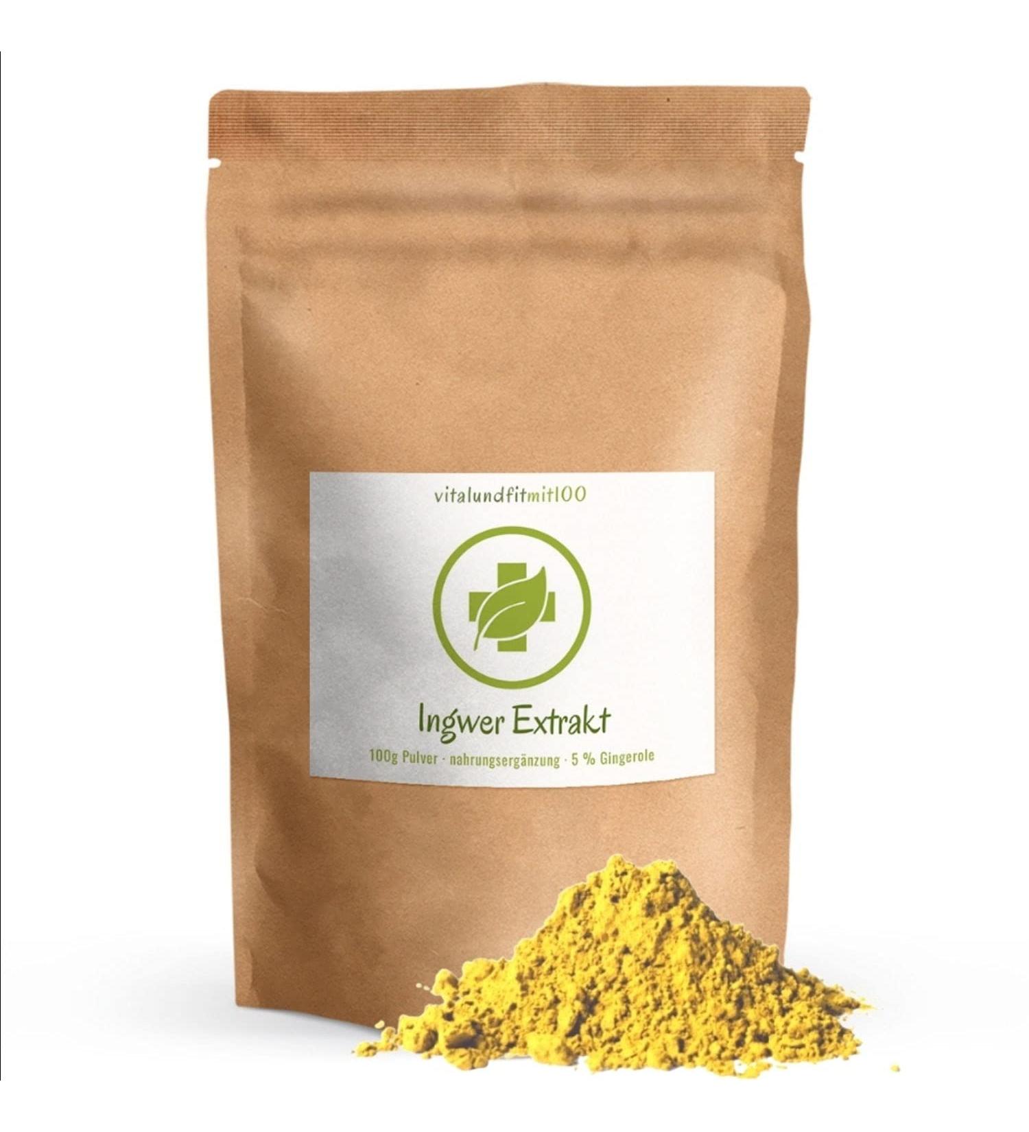 Ginger Extract Powder 100g - 5% Gingerols - Pure Vegan GMO-Free - No Additives - International Shipping - Buy Online on GoSupps.com
