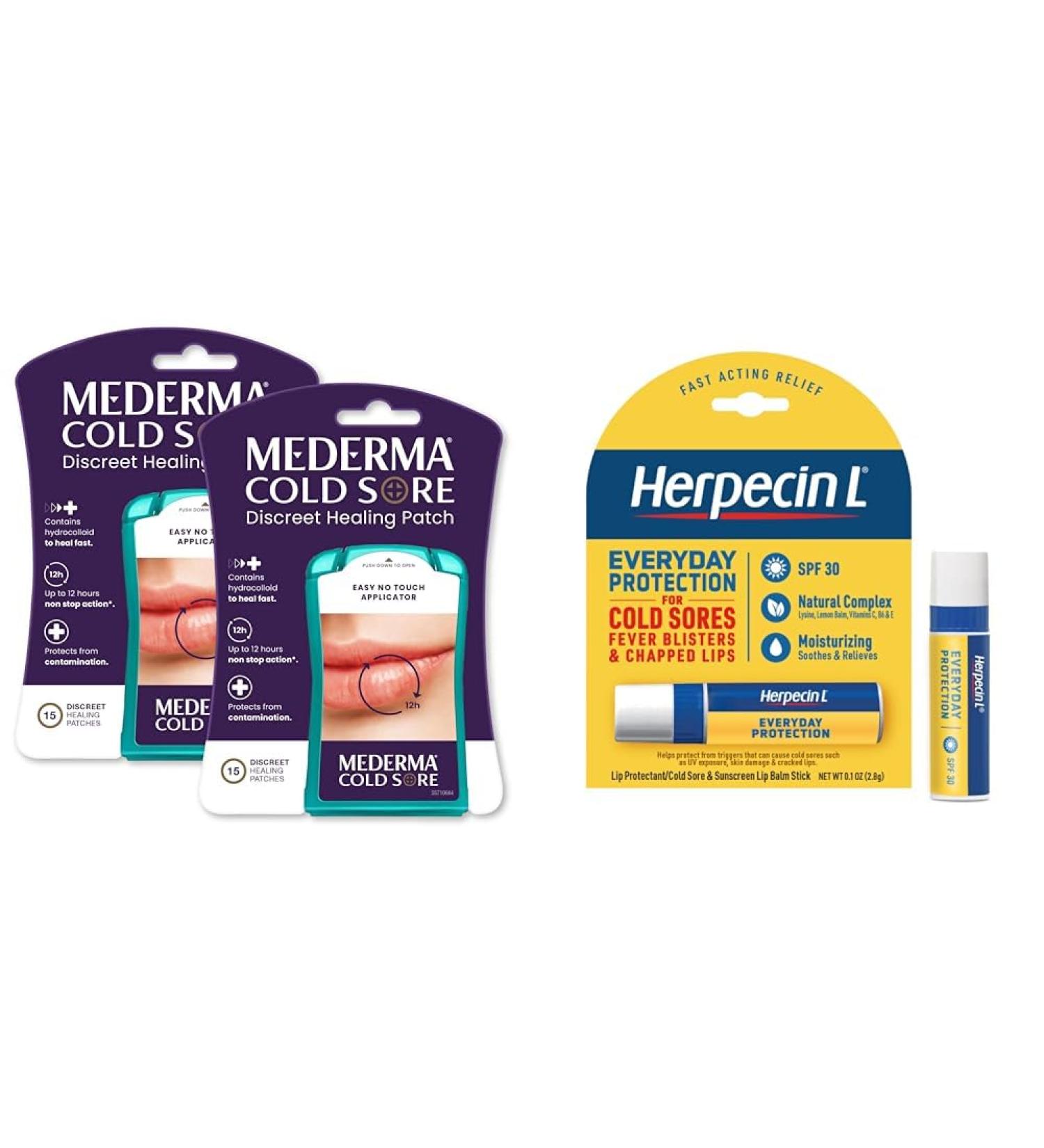 Mederma Discreet Cold Sore 30 Patches and Herpecin L Lip Balm Stick SPF30 for Cold Sores and Chapped Lips - Buy Online on GoSupps.com