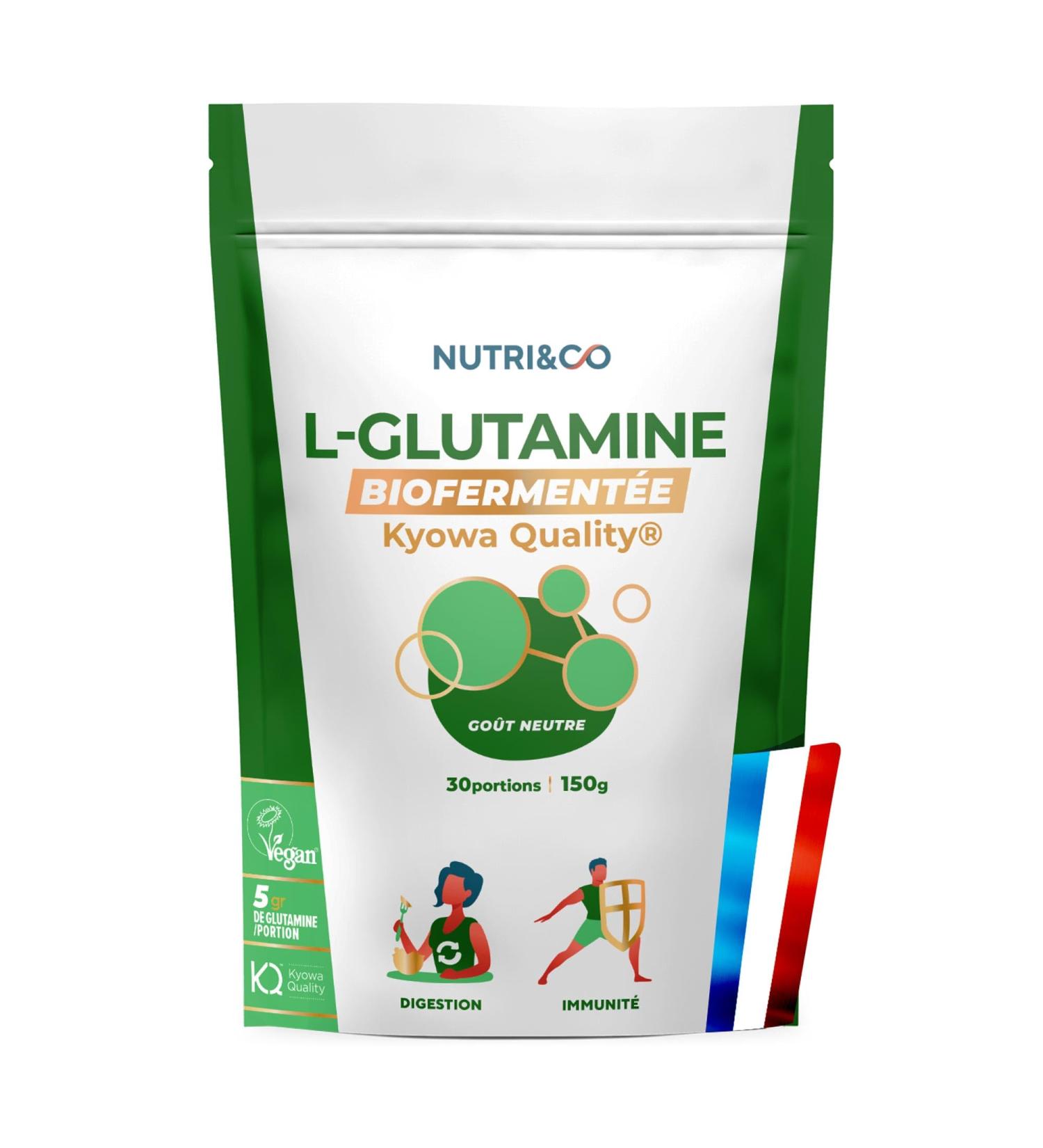 NUTRI & CO Kyowa Bio-Fermented L-Glutamine Powder - Vegetable & 100% Pure 5000mg - Amino Acid Bodybuilding & Recovery - 150g Neutral Flavor - Vegan - Made in France - Buy Online on GoSupps.com