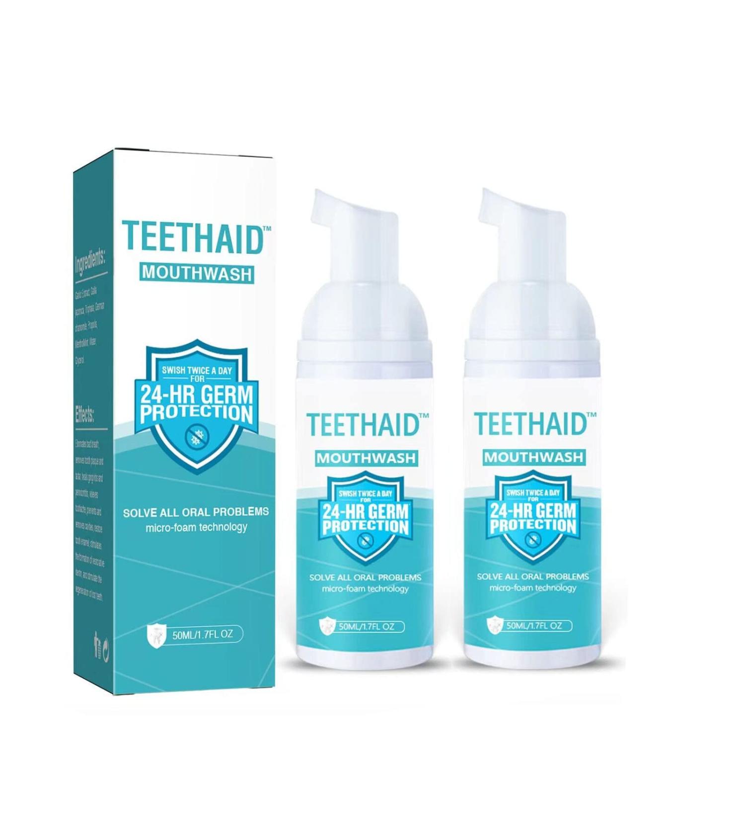 50ml Teethaid Mouthwash & Tooth Whitening Foam Natural Peppermint Oral Care (2 Pieces) for Bright White Teeth - Buy Online on GoSupps.com