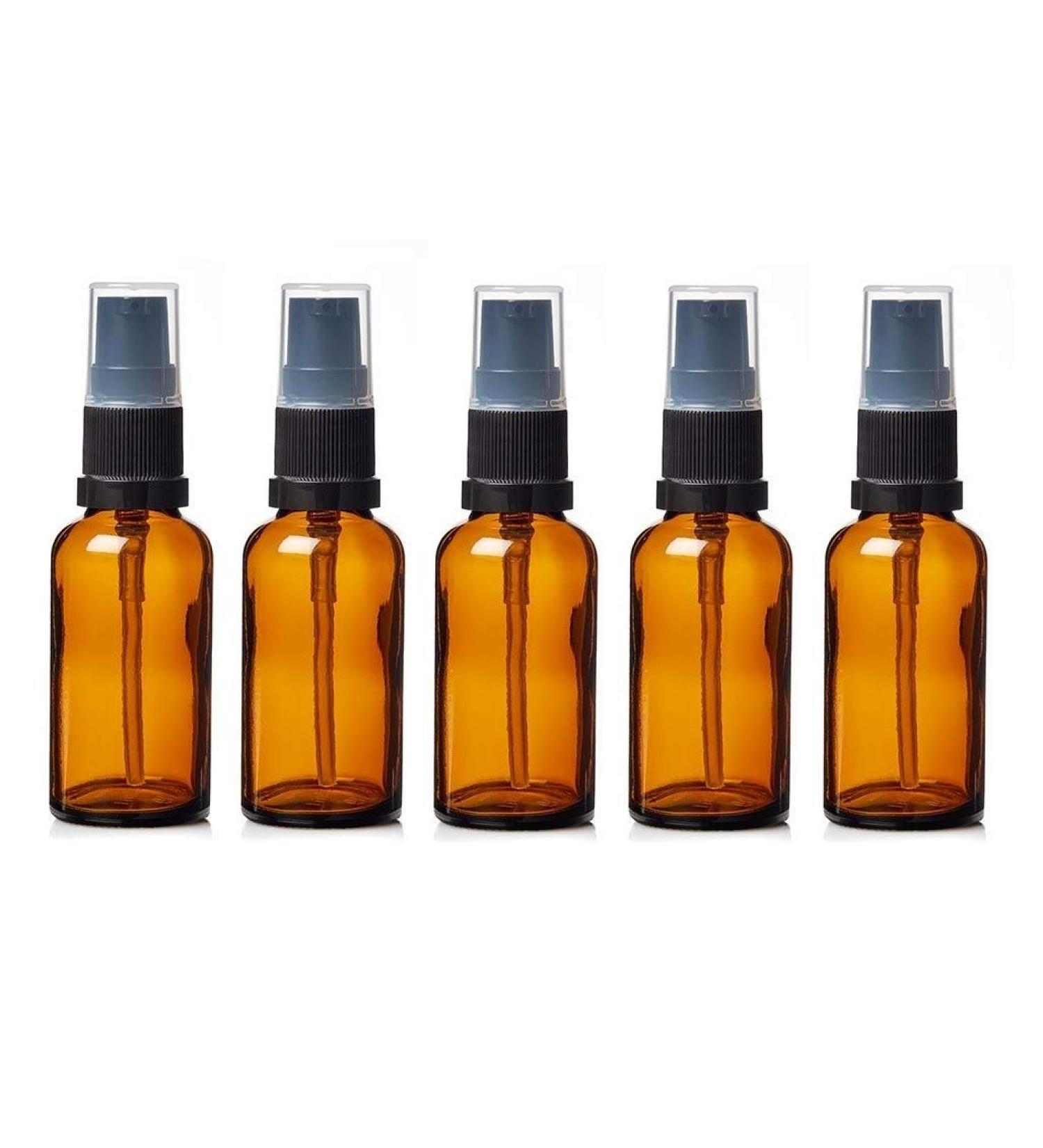 Avalon Cosmetic Packaging 30ml Amber Glass Bottles with Pump - Pack of 5. Empty refillable amber bottles (5pcs) with Black Treatment Pump. Suitable for Sanitising Gels Face Creams Serum Lotion etc. - Buy Online on GoSupps.com