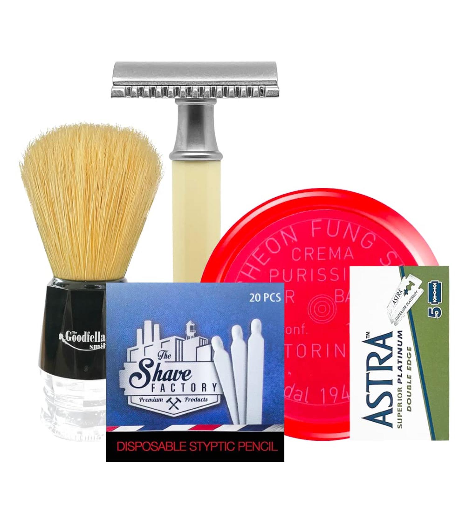 The Goodfellas' Smile Rasautra gift set 5 in 1 safety razor + 5 razor blades + shaving soap + hemostatic matches + shaving brushes