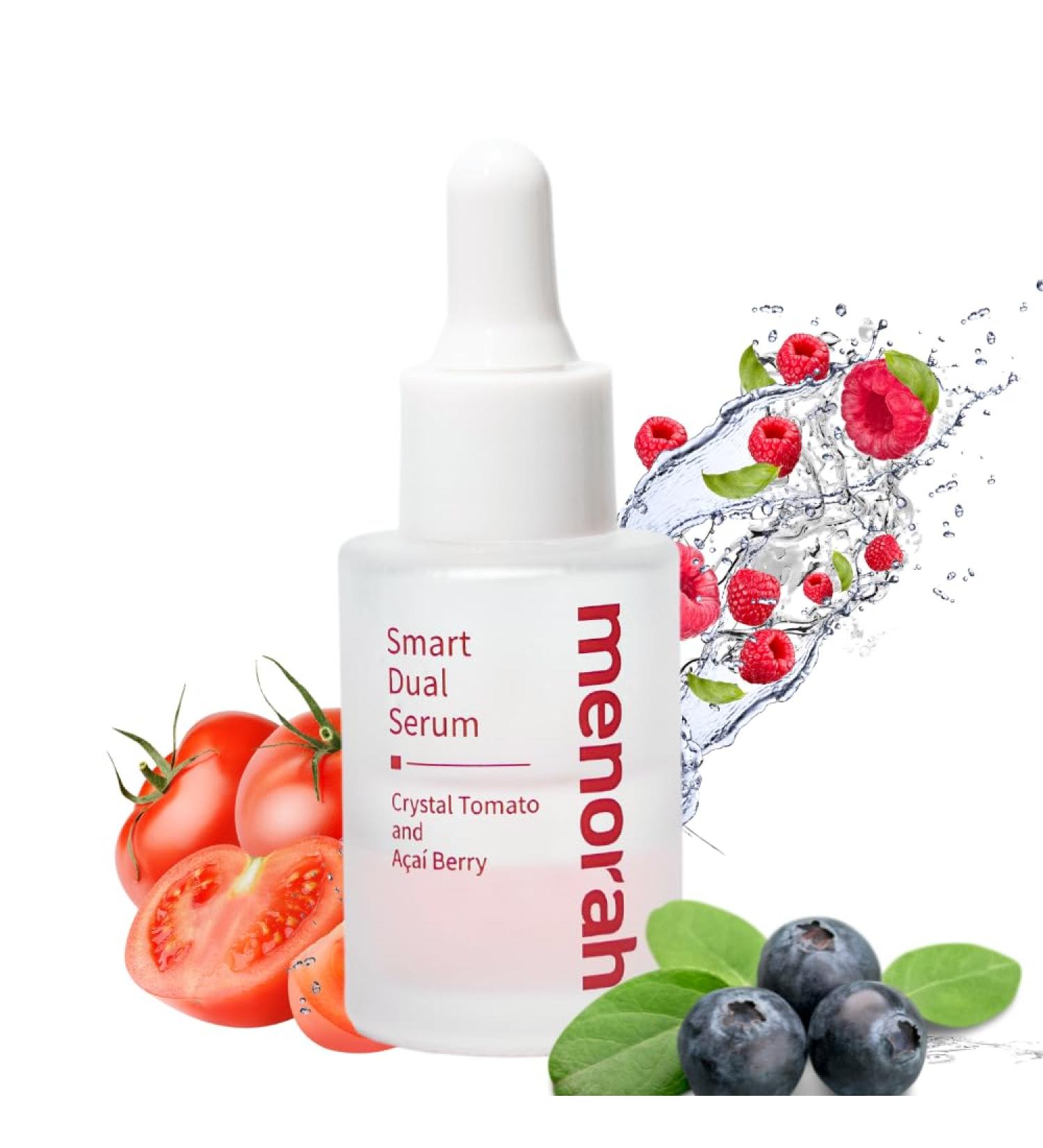 Menorah Skincare Smart Dual Serum | Anti-Aging Face Serum with Crystal Tomato & Acai Berry | Glow Skin | Oil-Infused with Vitamin C & E - Buy Online on GoSupps.com