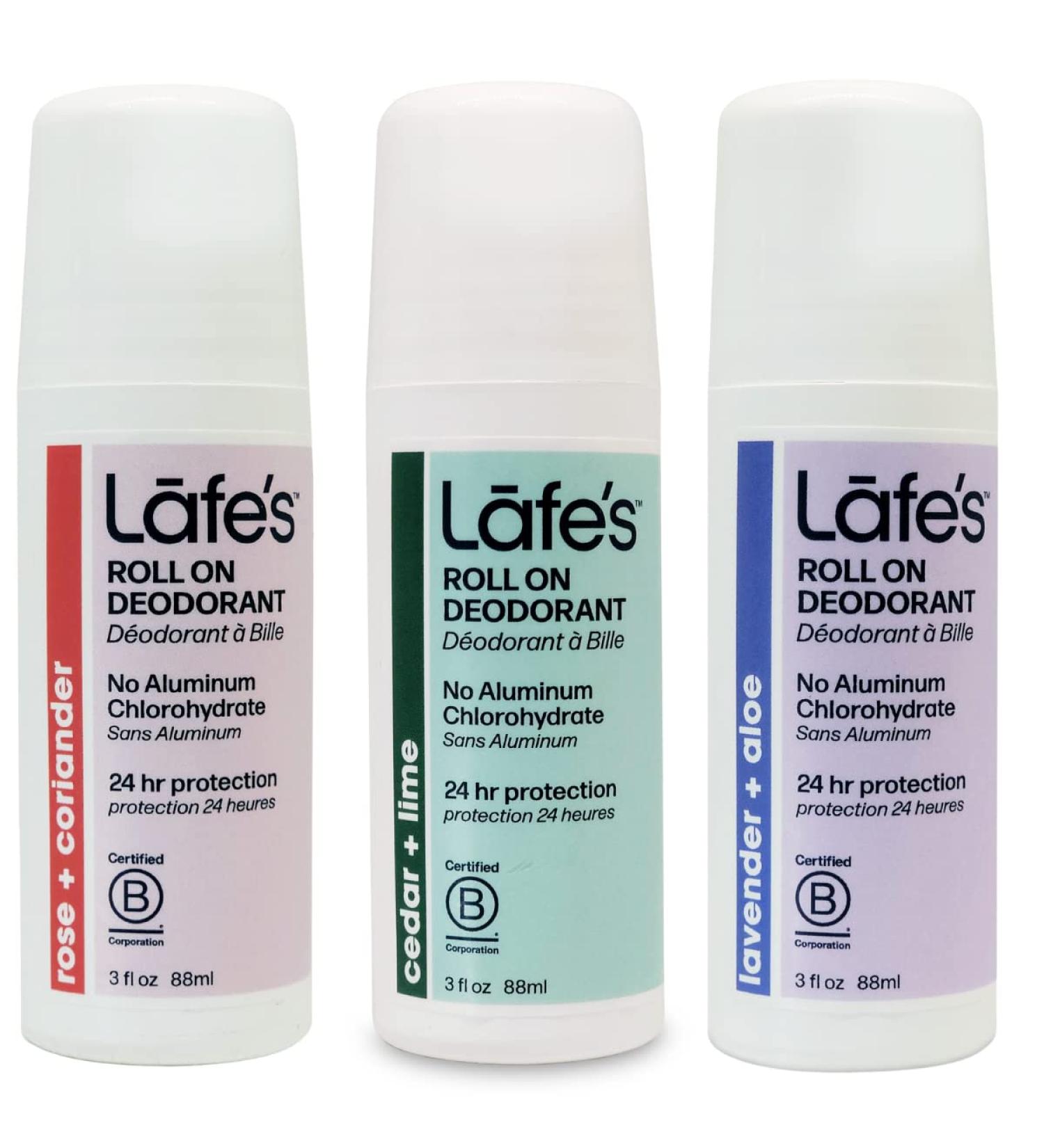 Lafe's Natural Deodorant 3-Pack | Aluminum-Free Roll-On - Cedar & Lime Lavender & Aloe Rose & Coriander | Eco-Friendly & Cruelty-Free - Buy Online on GoSupps.com
