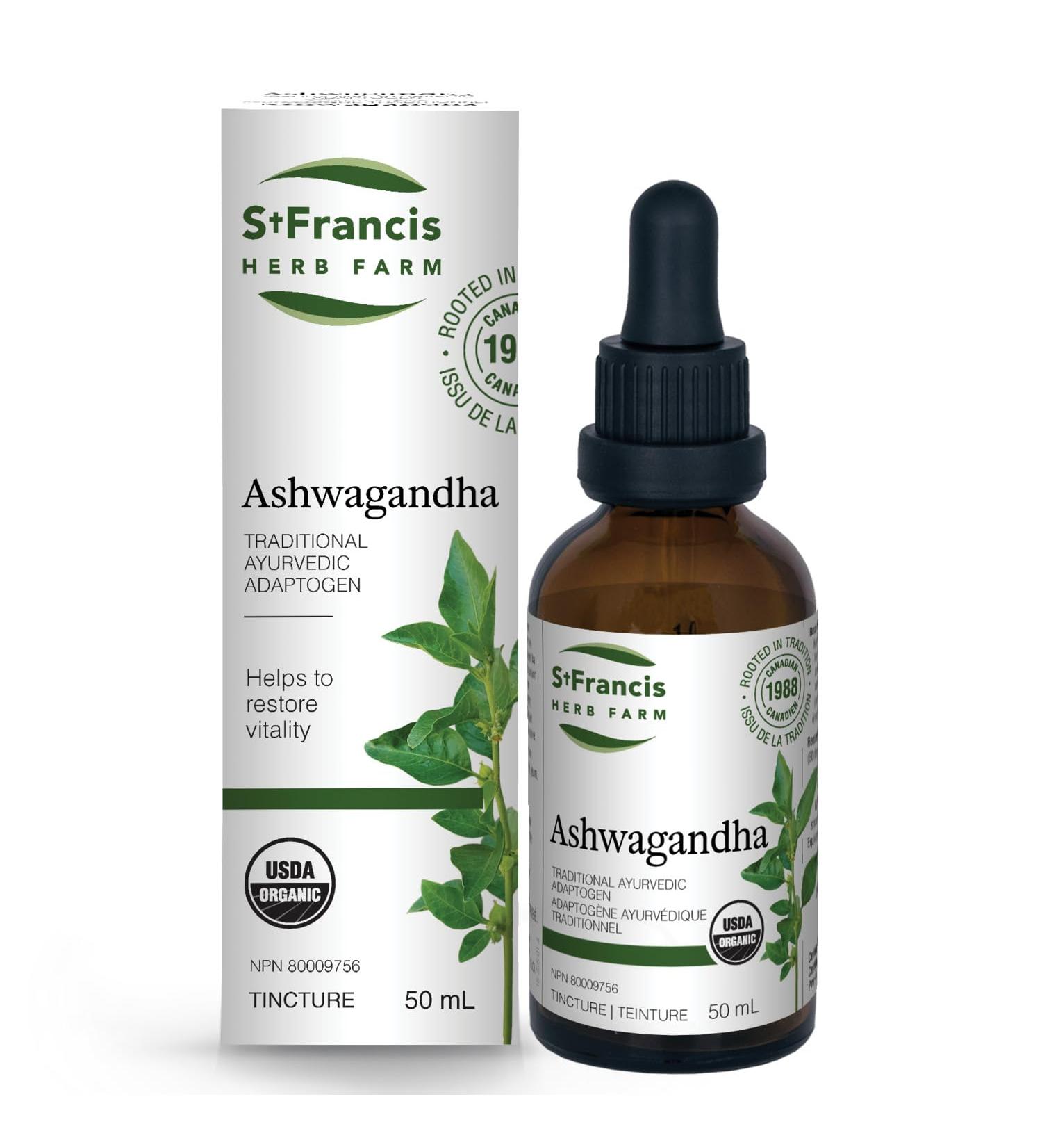 St. Francis Herb Farm Ashwagandha Tincture | Supplement for Stress Relief | Reduces Mental and Physical Fatigue | Anti-inflammatory | Gluten-Free | Organic | Non-GMO | 50mL 50 ml (Pack of 1) - Buy Online on GoSupps.com
