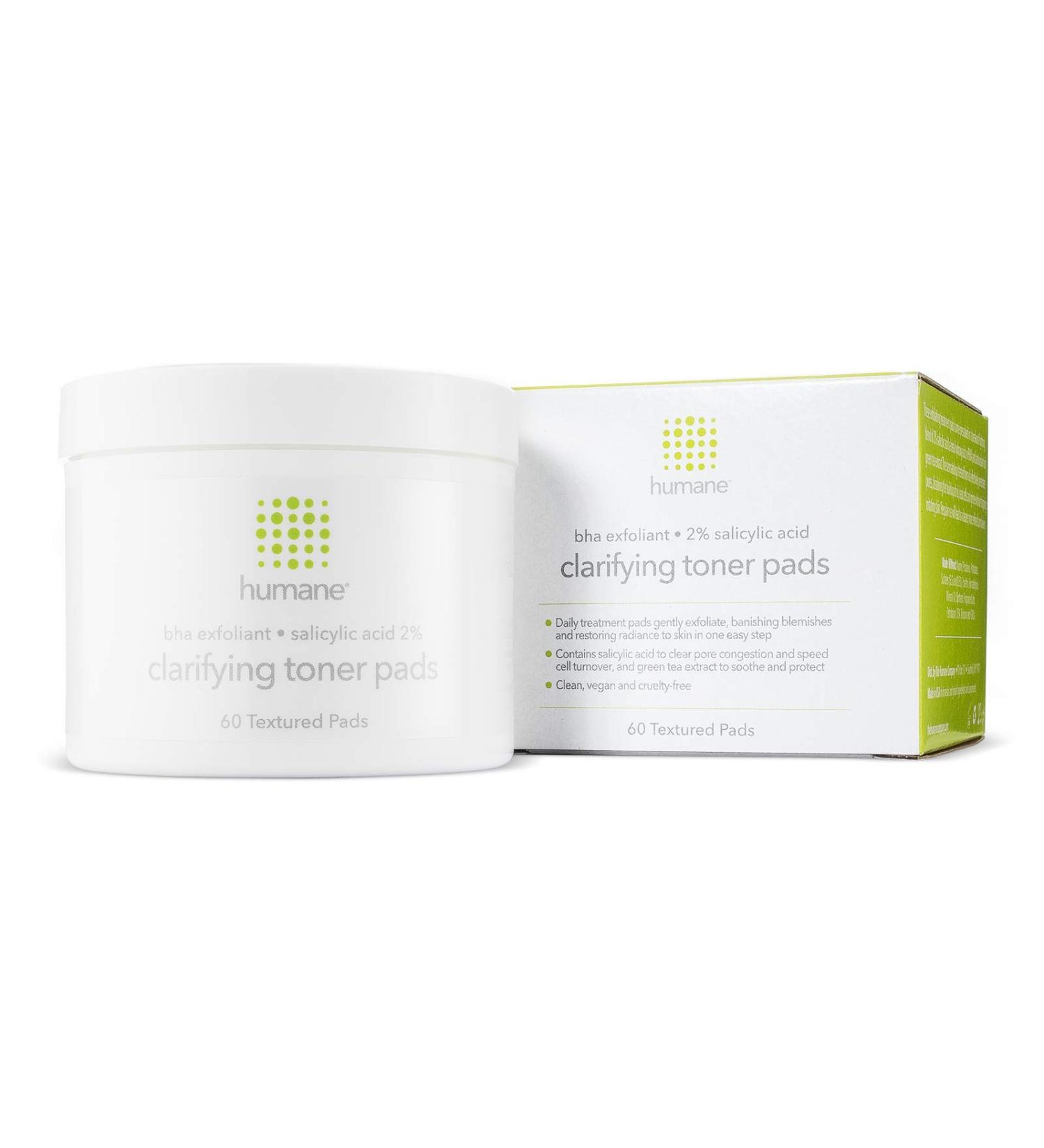 Humane Clarifying Toner Pads - 2% BHA Salicylic Acid Exfoliator - Pore Minimizer for All Skin Types - Removes Oil, Dead Skin, Grime - 4 oz - Buy Online on GoSupps.com