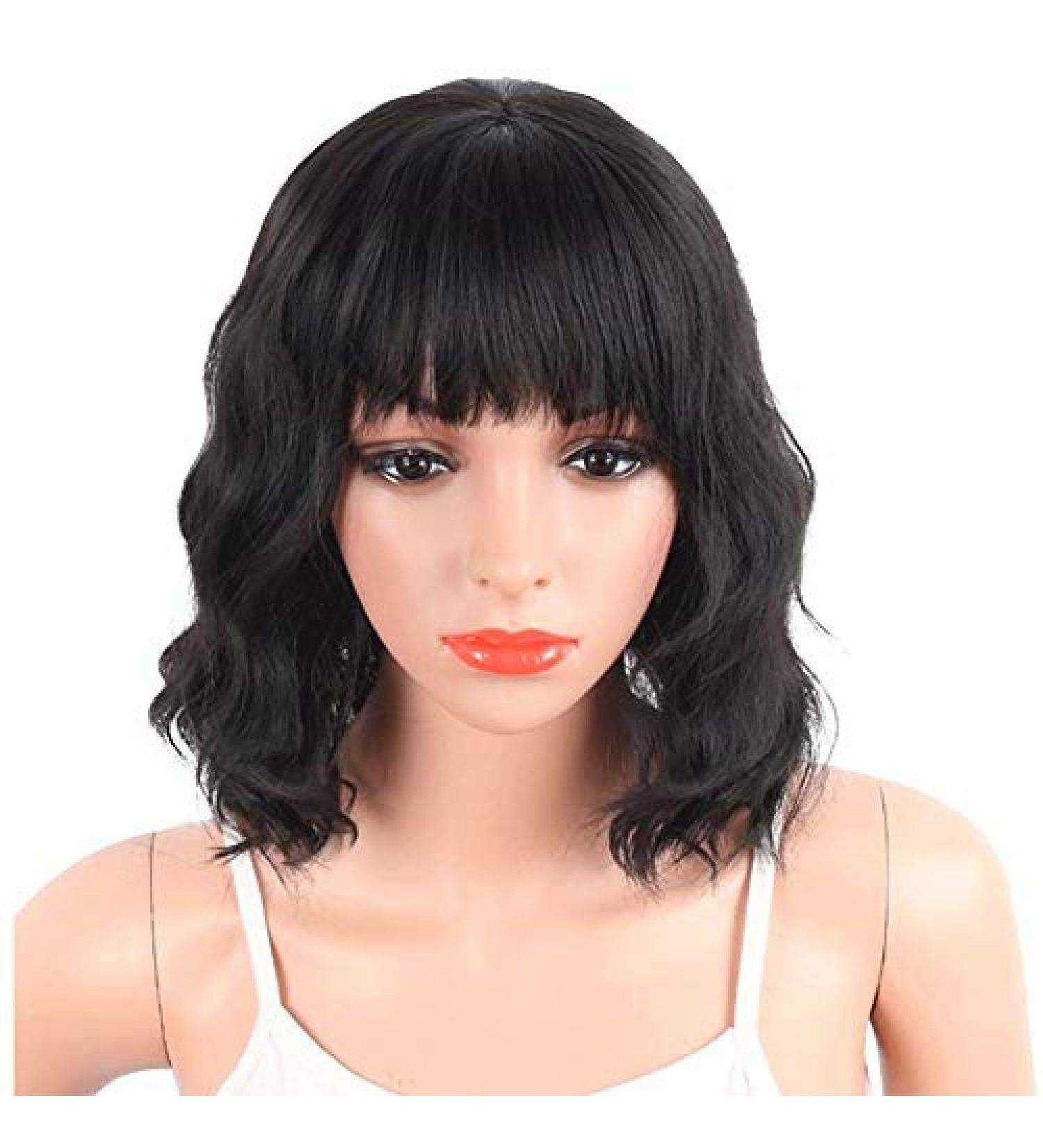 BGHJUE 14-Inch Black Brown Synthetic Hair Wig with Bangs - Stylish & Comfortable International Shipping - Buy Online on GoSupps.com