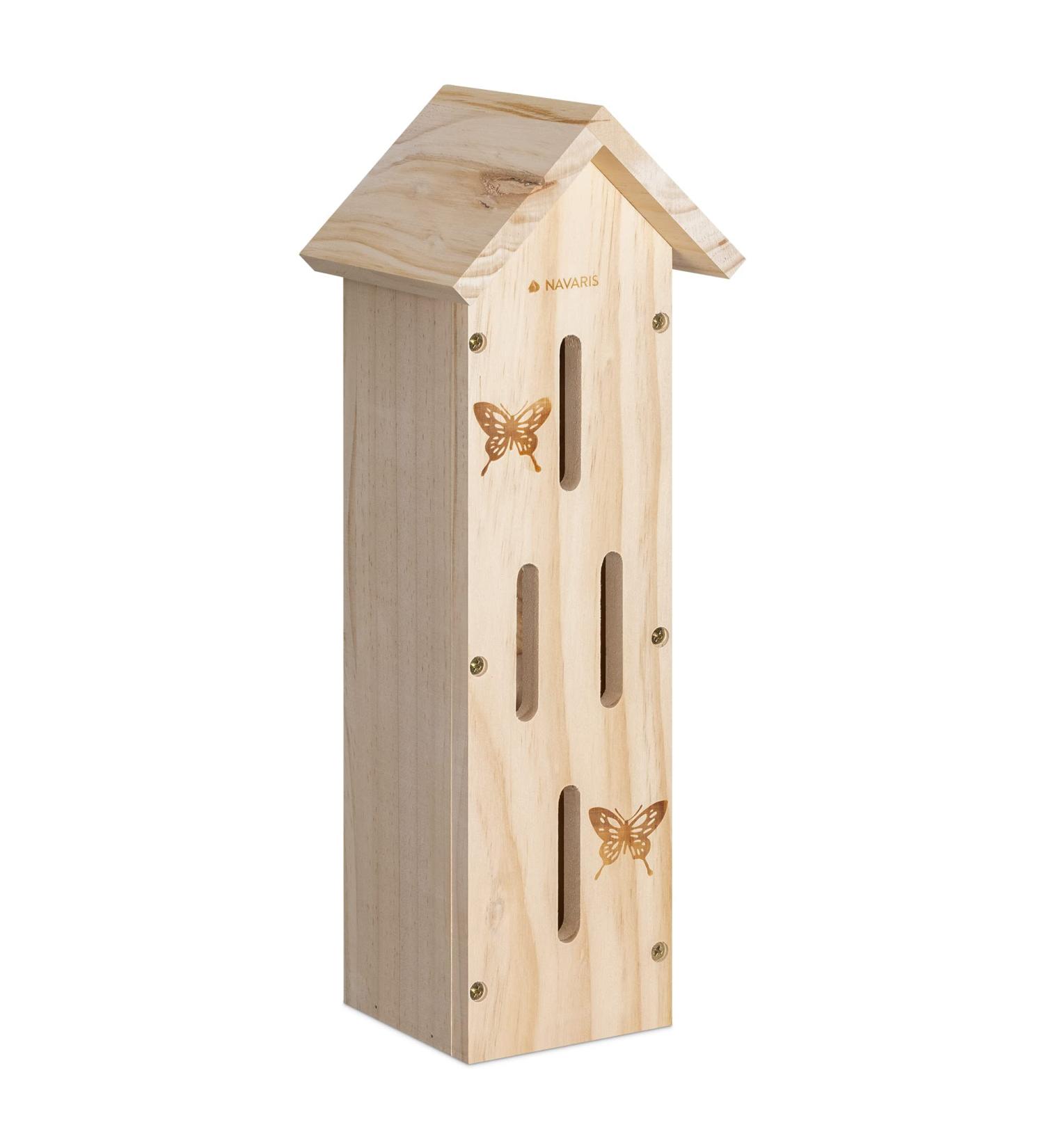 Navaris Wooden Butterfly Habitat - Pinewood Hanging Insect House for Garden - Bug Hotel Shelter - Buy Online on GoSupps.com