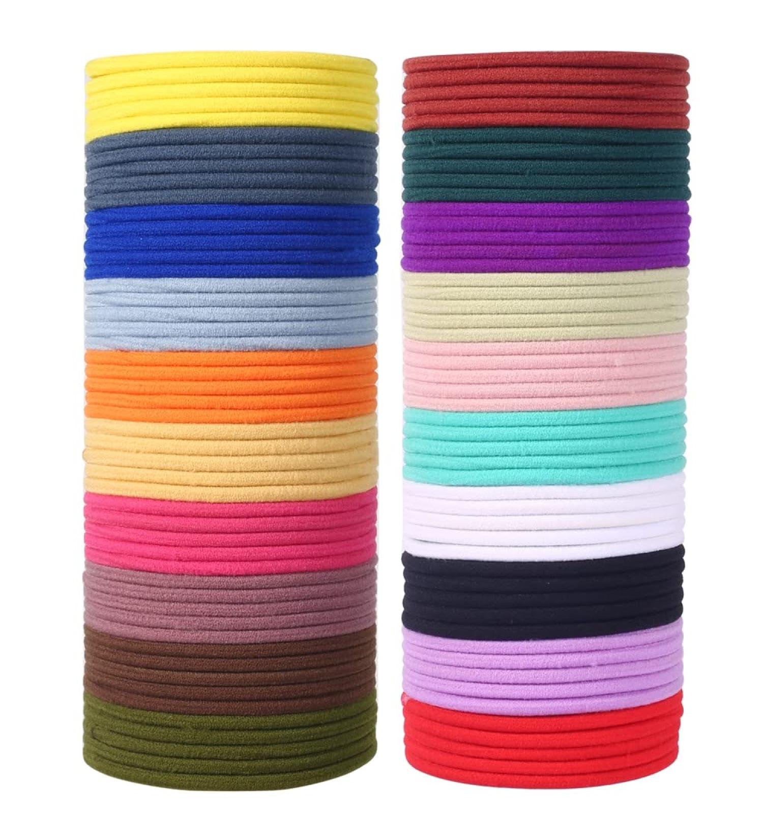 100PCS Colorful 4MM Hair Elastics Hair Ties - Ponytail Holders for Medium to Thick Hair - 2 Inch Diameter Elastic Bands - Curly Hair Accessories for Women and Men - 20 Colors - Buy Online on GoSupps.com