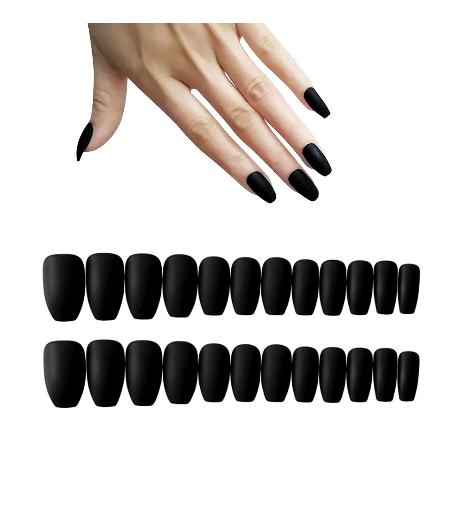 24-Piece Matte Black Ballerina Nails - Medium Acrylic Art Tips for Women & Girls | Complete Cover - Buy Online on GoSupps.com
