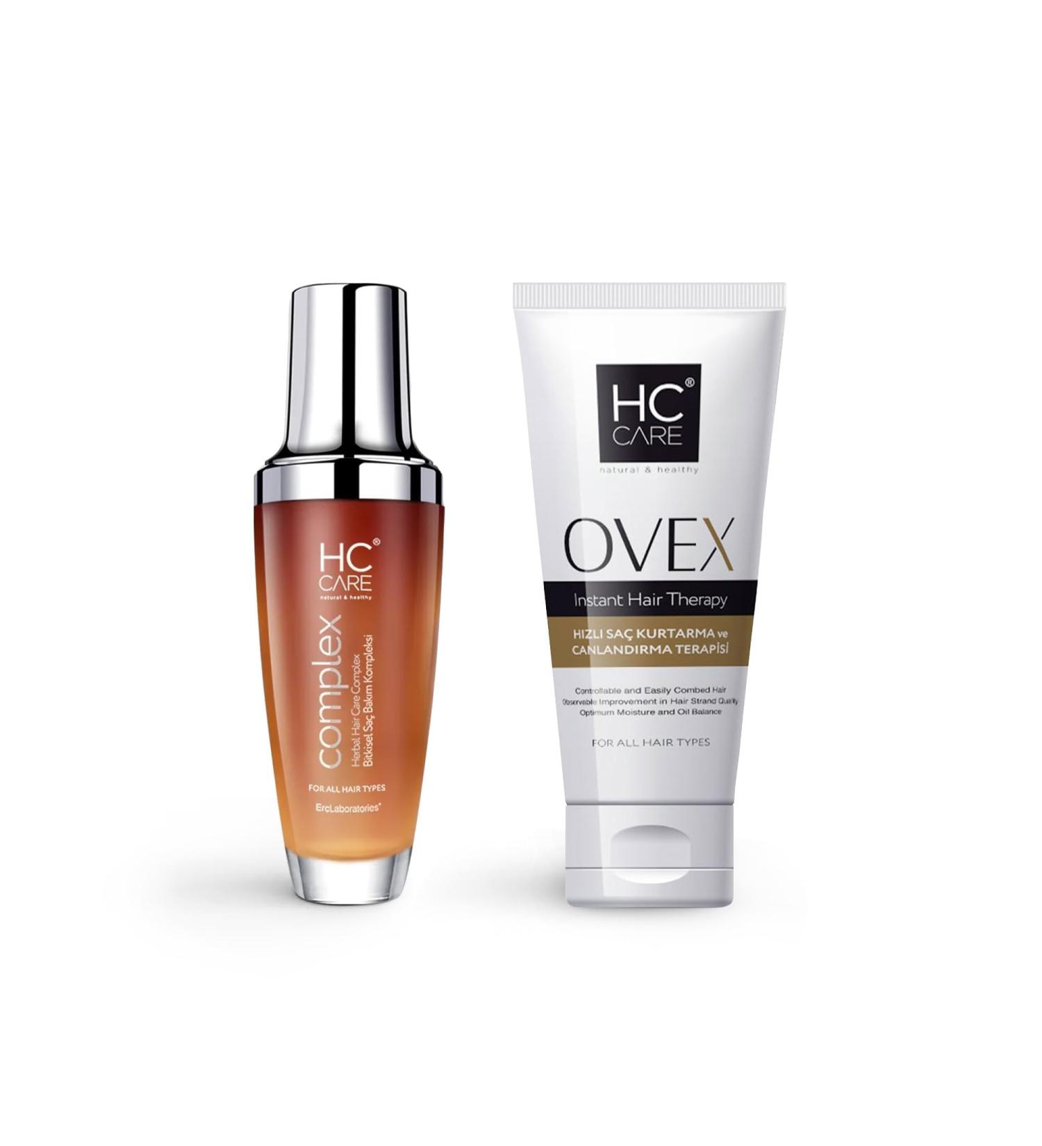 HC Care Ovex and HC Comlex 100% Herbal Hair Lotion Kit | 200 ml HC Ovex + 100 ml Hair Care Lotion | Damaged Dry & Thickening (HC Complex + HC OVEX) - Buy Online on GoSupps.com