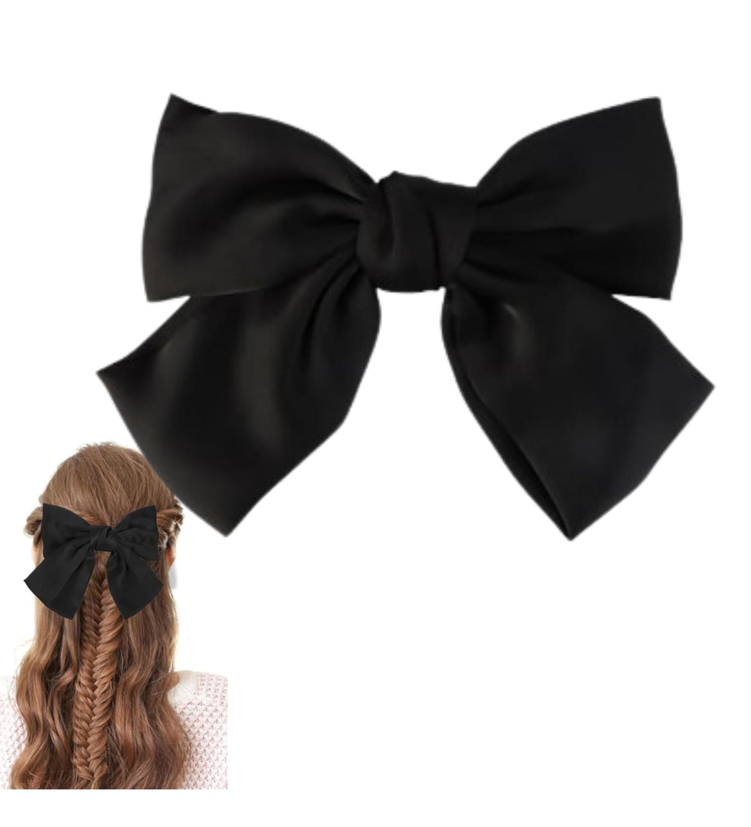MISSTARS Bow Hair Clip Hair Bows for Women Big Bowknot Hairpin French Hair Clips Solid Color Soft Satin Silky Hair Bows for Women Girls (Black) - Buy Online on GoSupps.com