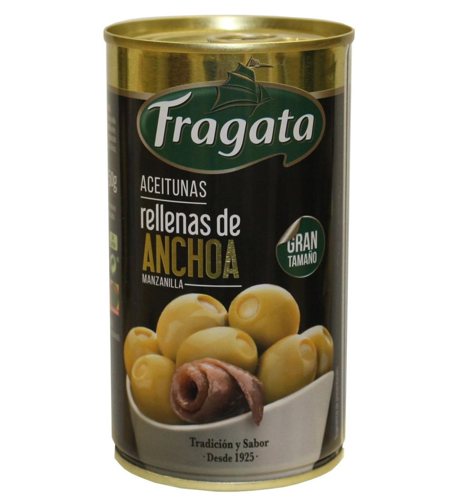 Fragata - Anchovy Filled Green Manzanilla Olives - 6 tins x 350g (net weight)