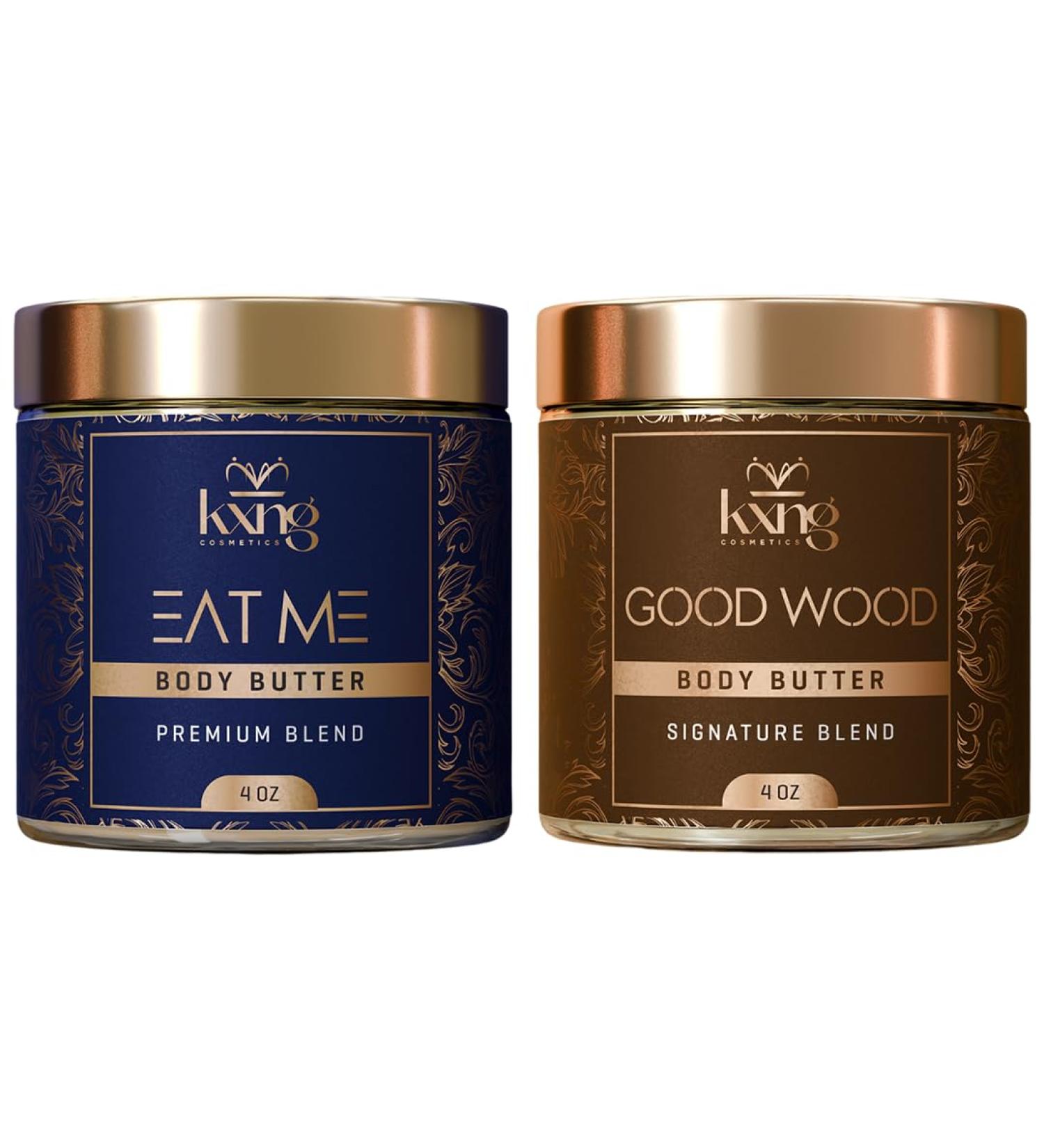 KXNG Cosmetics Shea Body Butter Duo 2 4oz (Eat Me 2 & Good Wood) | Organic Skin Care with Raw Shea Cocoa Butter Mango & Coconut Oil | Body Moisturizer Cream for Men & Women | Deep Hydration for - Buy Online on GoSupps.com