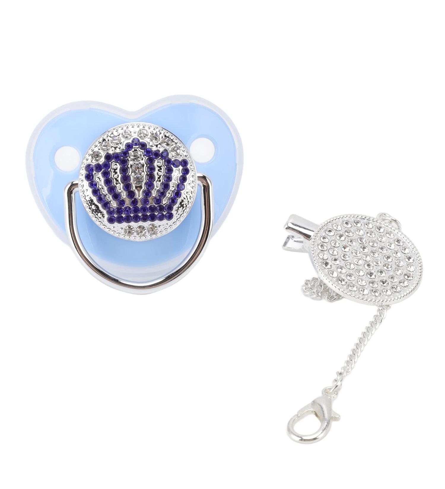 Buy Rhinestone Crown Bling Baby Pacifier - Soft Silicone Infant Pacifier with Chain Clip Size M (Blue) | International Shipping Available - Buy Online on GoSupps.com