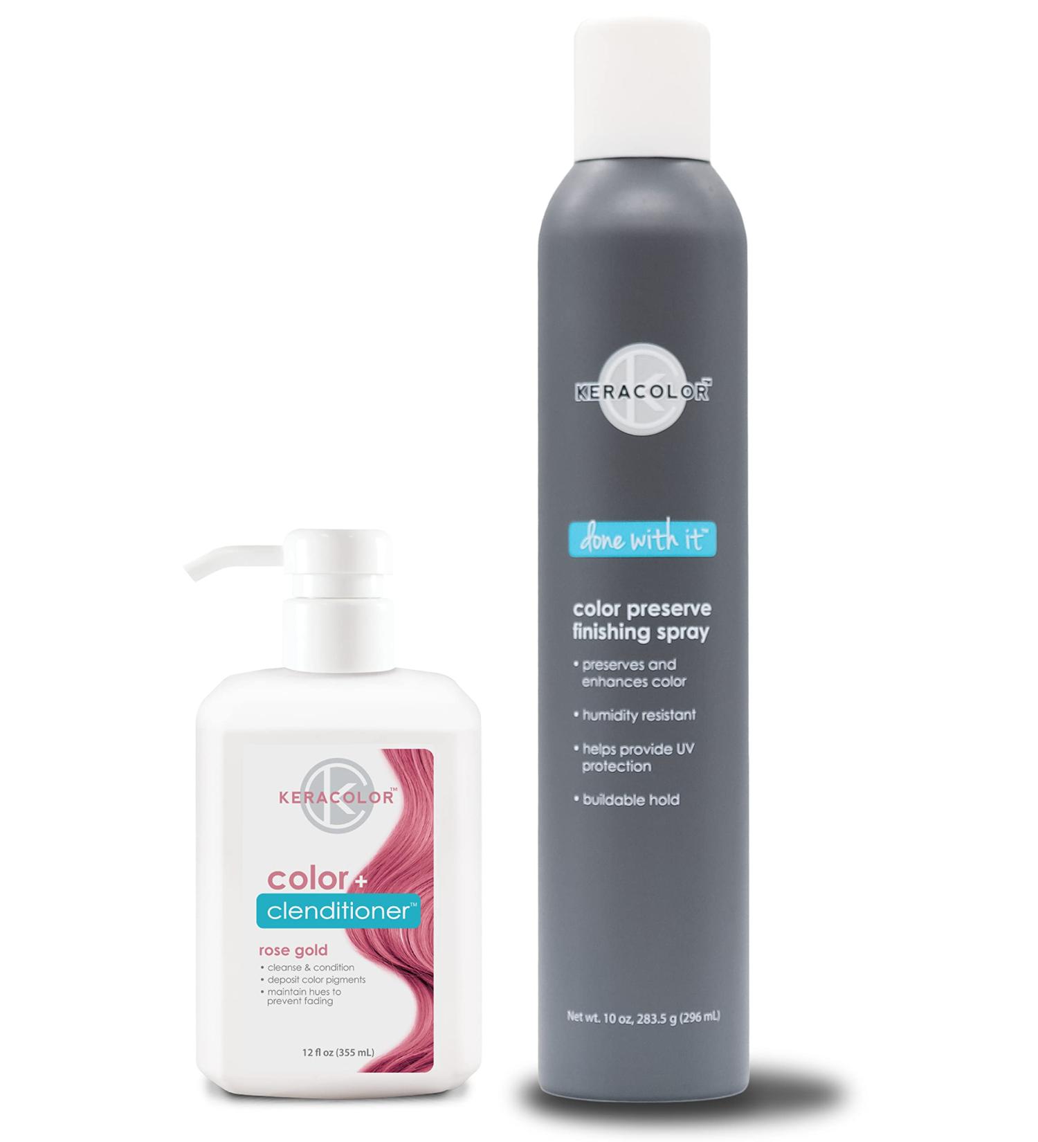 KERACOLOR Kit of 3-in-1 (Cleanse + Conditioner + Color) Rose Gold Semi-Permanent Hair Dye and Finishing Hair Spray 10oz - Buy Online on GoSupps.com