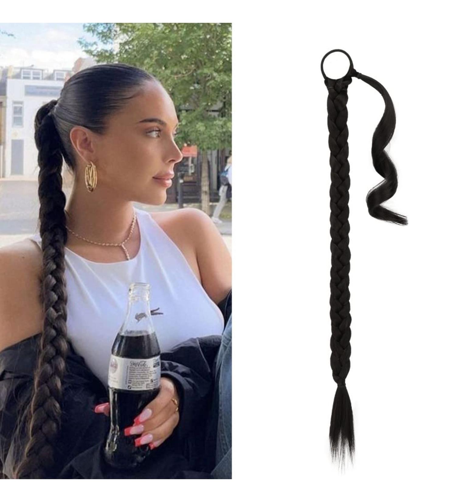 BARSDAR 76cm Braided Ponytail Extension - Natural Soft Synthetic Hair in Darkest Brown for DIY Hair Styles (Pack of 1) - Buy Online on GoSupps.com