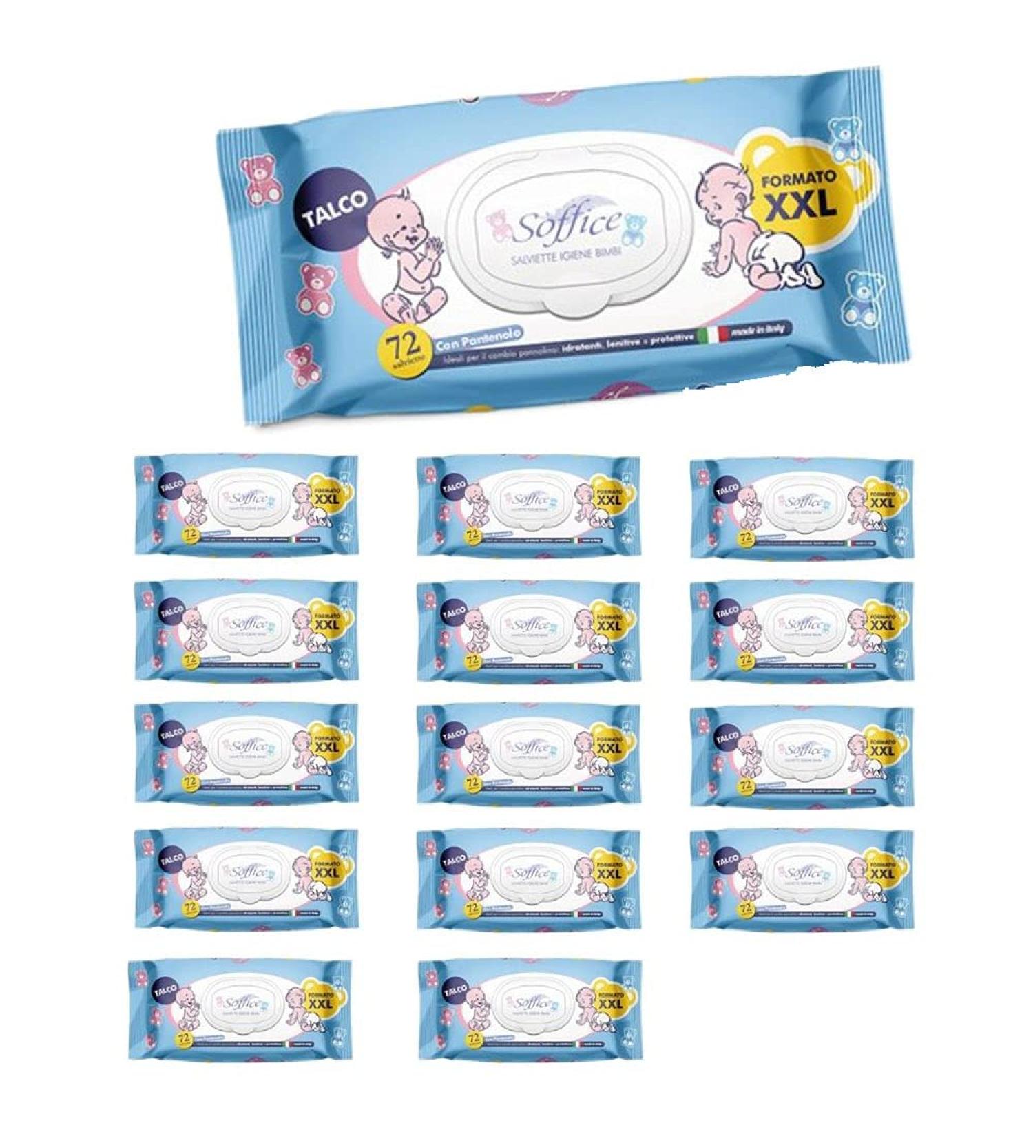 Soffice XXL Children's Wipes - 15 Packs of 72 Talcum Wipes with Lid | Eco-Friendly & Gentle Care - Buy Online on GoSupps.com