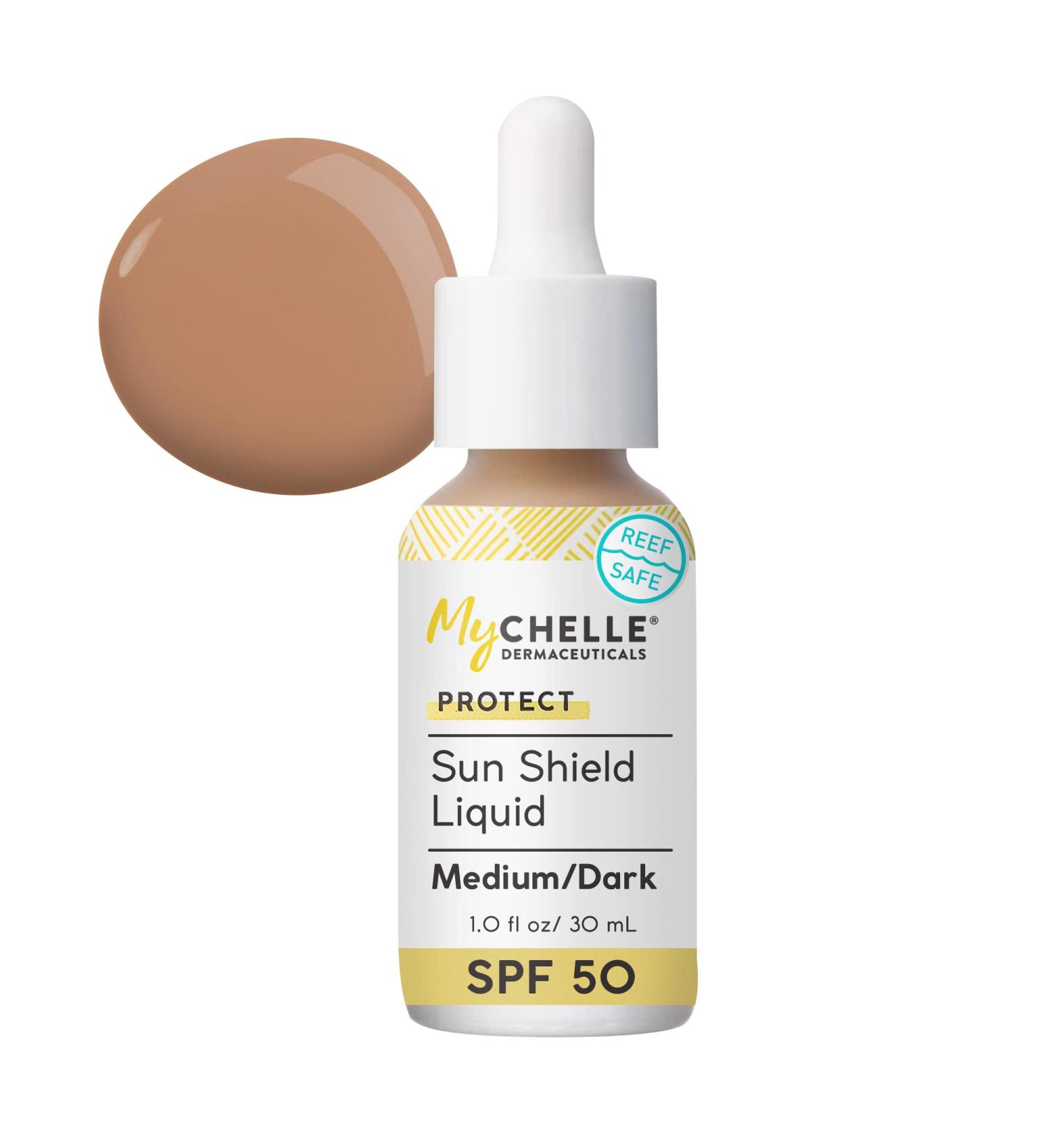 MyChelle Sun Shield Liquid SPF 50 - MediumDark (1 Fl Oz) | Broad Spectrum Sun Protection - Buy Online on GoSupps.com