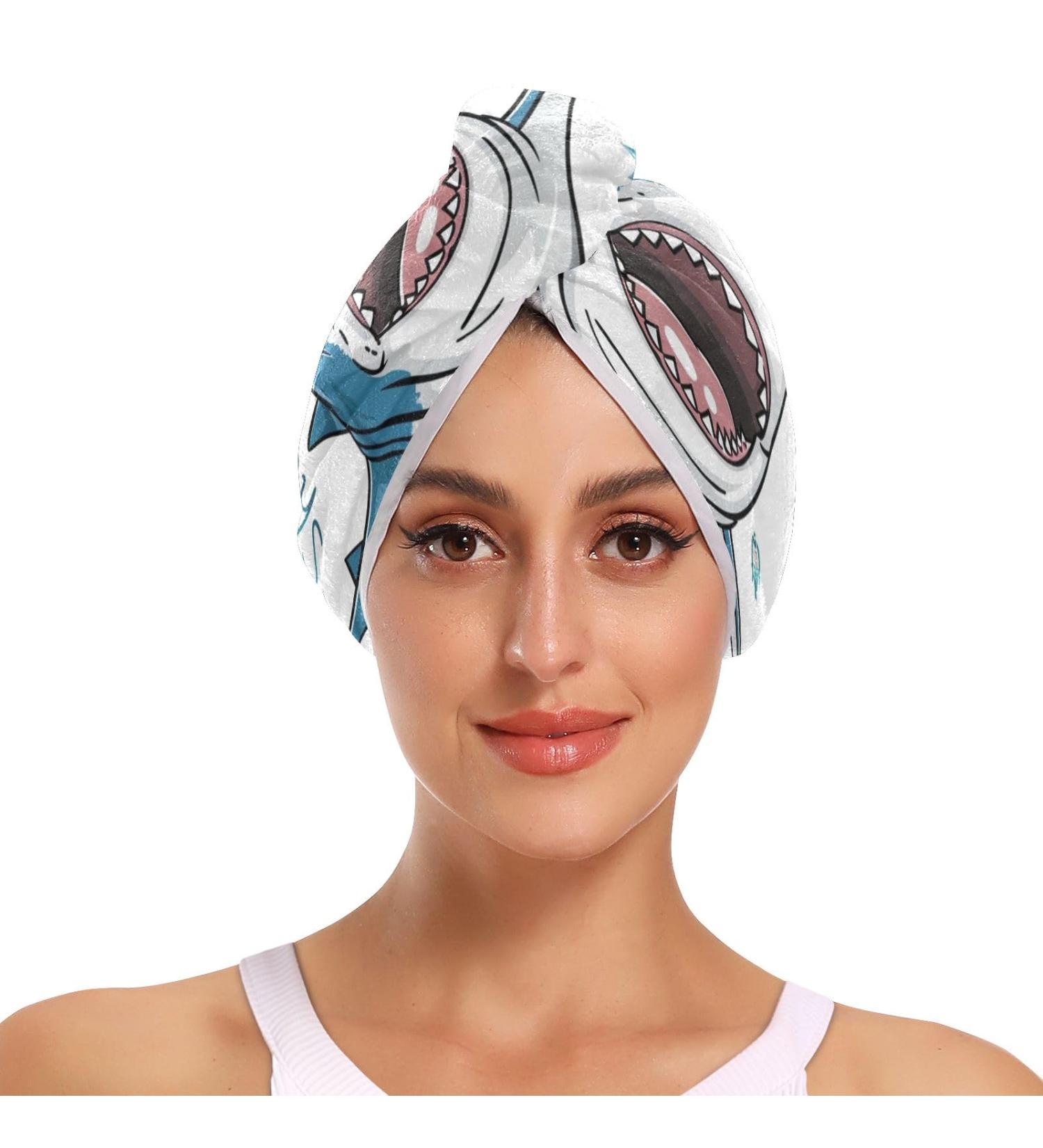 Shop Blue Sharks1 Hair Towel 2 Pack - Super Absorbent Quick Dry Hair Turbans for Women & Girls | International Shipping Available - Buy Online on GoSupps.com