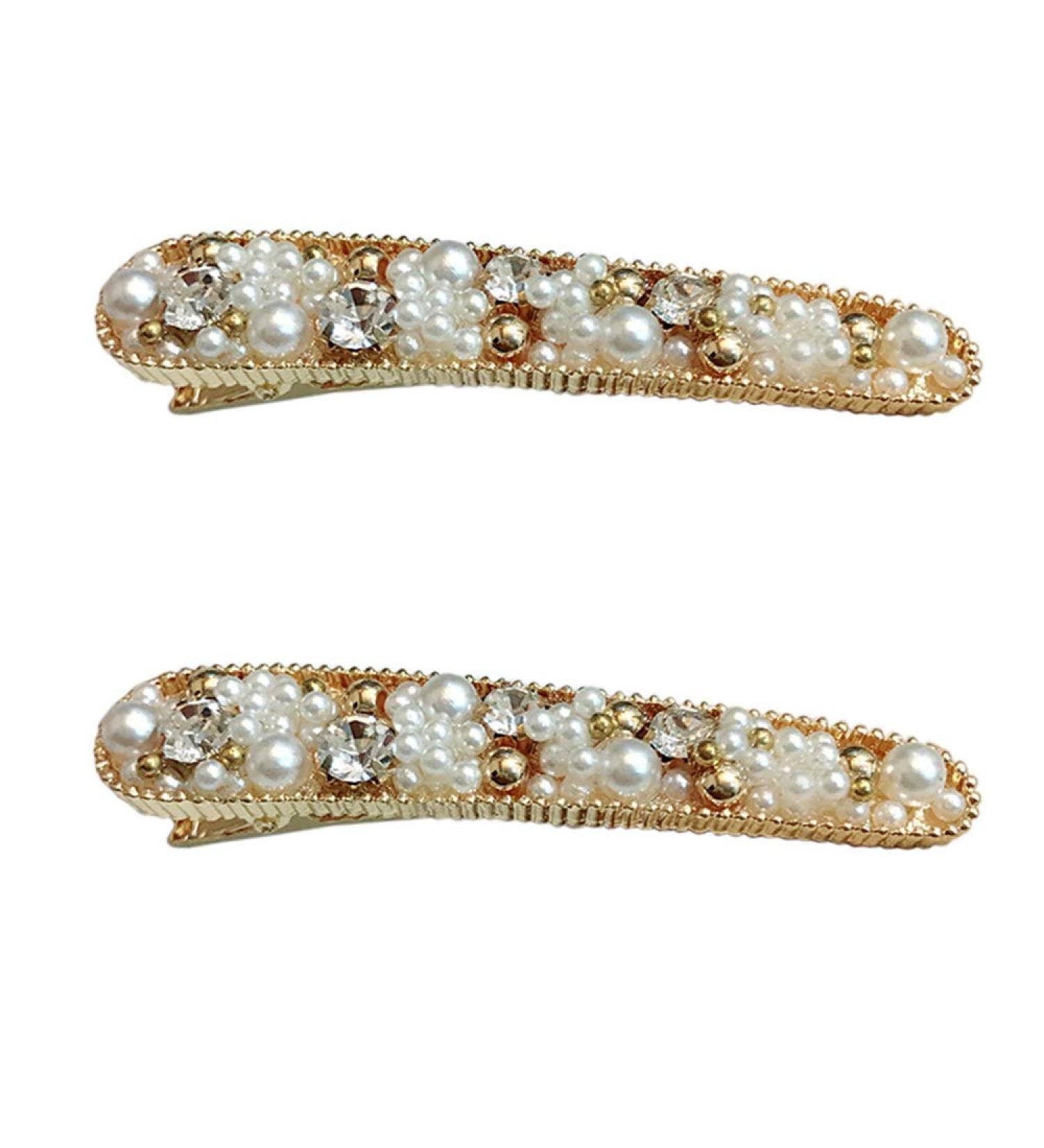 Vpang 2 Pcs Pearl Crystal Beaded Hair Barrette Clip Hair Pins Hair Clips Beak Duckbill Alligator Clip Pin Hair Accessories Women Girls (White) - Buy Online on GoSupps.com