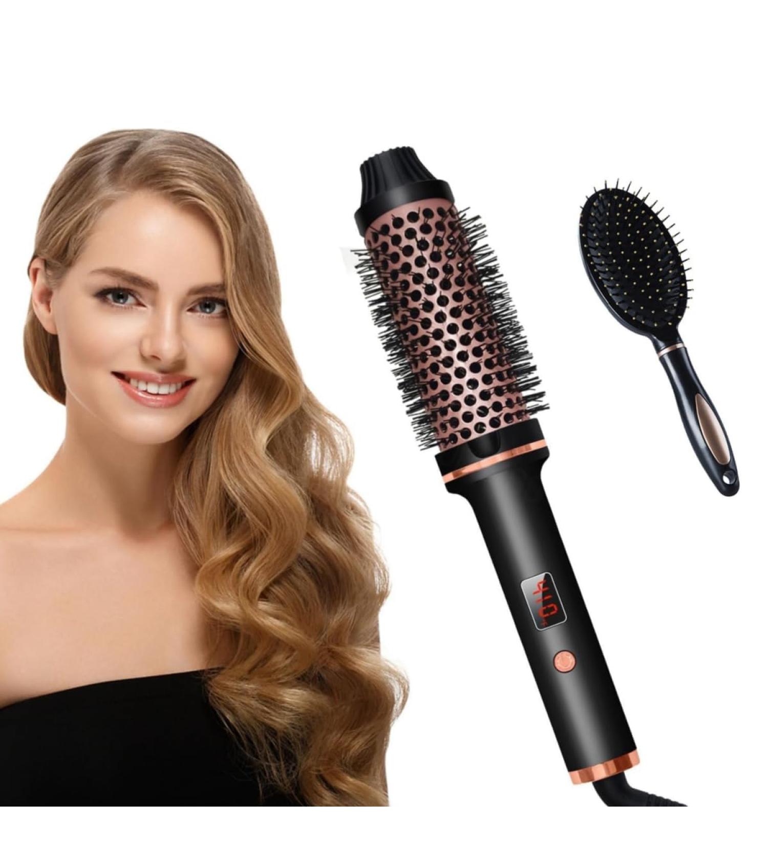 Heated Round Brush 1.5 inches 3 in 1 Thermal Brush Curling Brush Curling Iron Brush Volumizing Brush Ceramic Tourmaline Ionic Curling Comb Travel Curling Iron LCD Display 10 Temperatures + 1 Air cushion comb - Buy Online on GoSupps.com