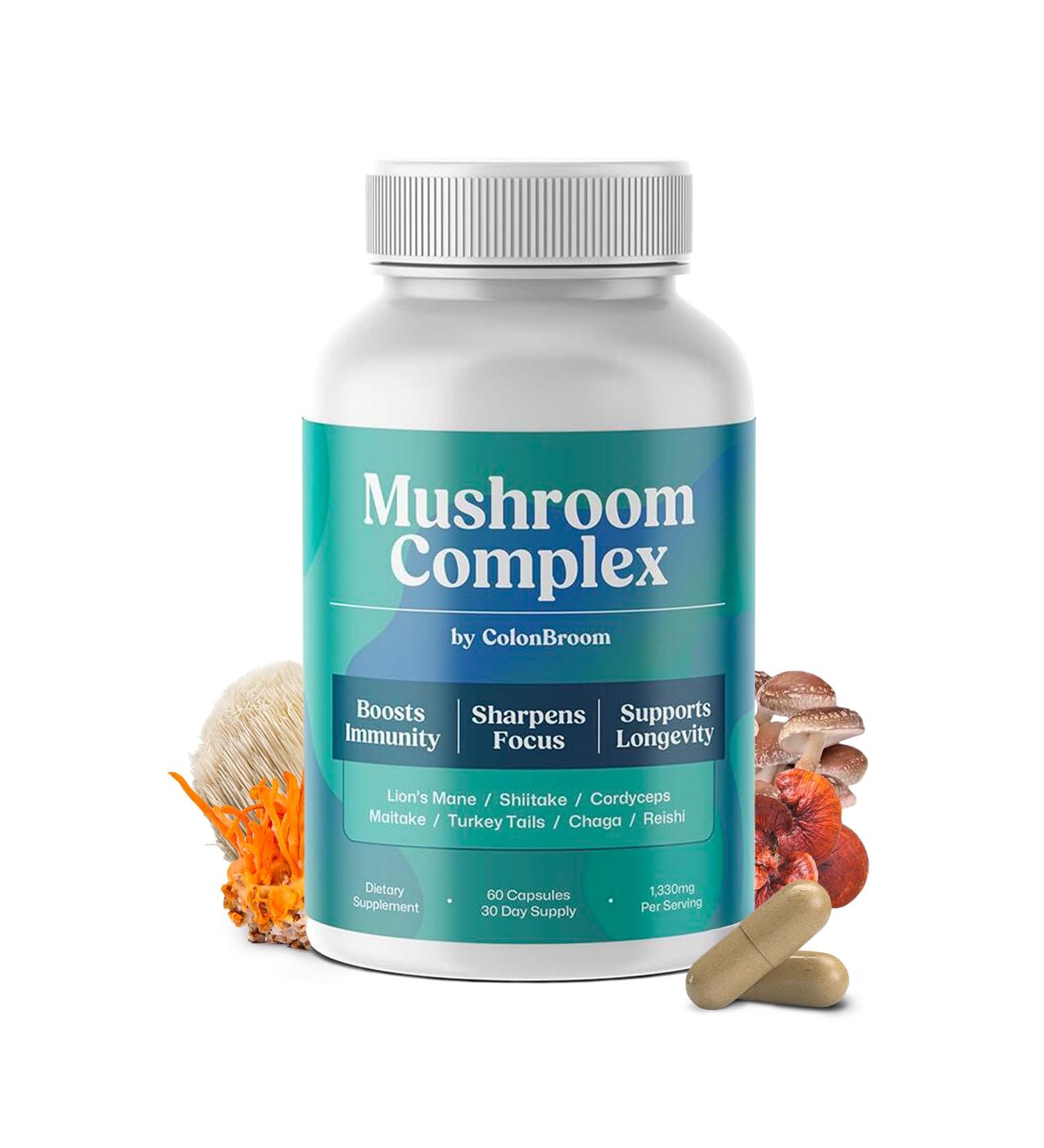 ColonBroom Mushroom Complex Powerful Mushroom Blend with Cordyceps Reishi Shiitake Lion s Mane Extract for Energy Immunity Stress Relief & Cognitive Health - 60 Capsules 30 Day Supply 60 Count (Pack of 1) - Buy Online on GoSupps.com