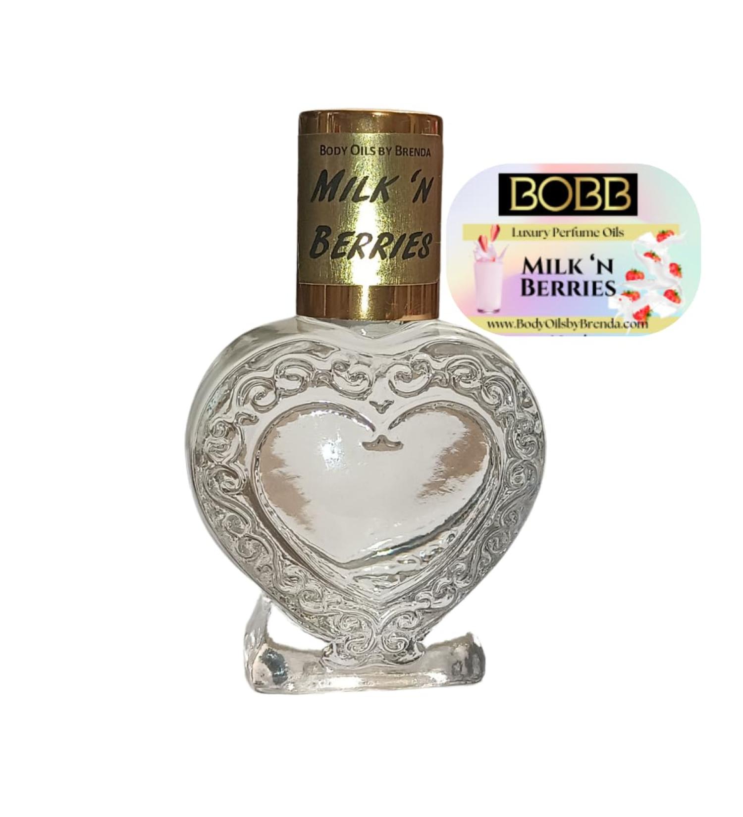 Body Oils by Brenda Milk 'n Berries Perfumed Body Oil Fragrance Lactonic Sweet Strawberry Woody Notes Heart Shape Bottle  - Buy Online on GoSupps.com