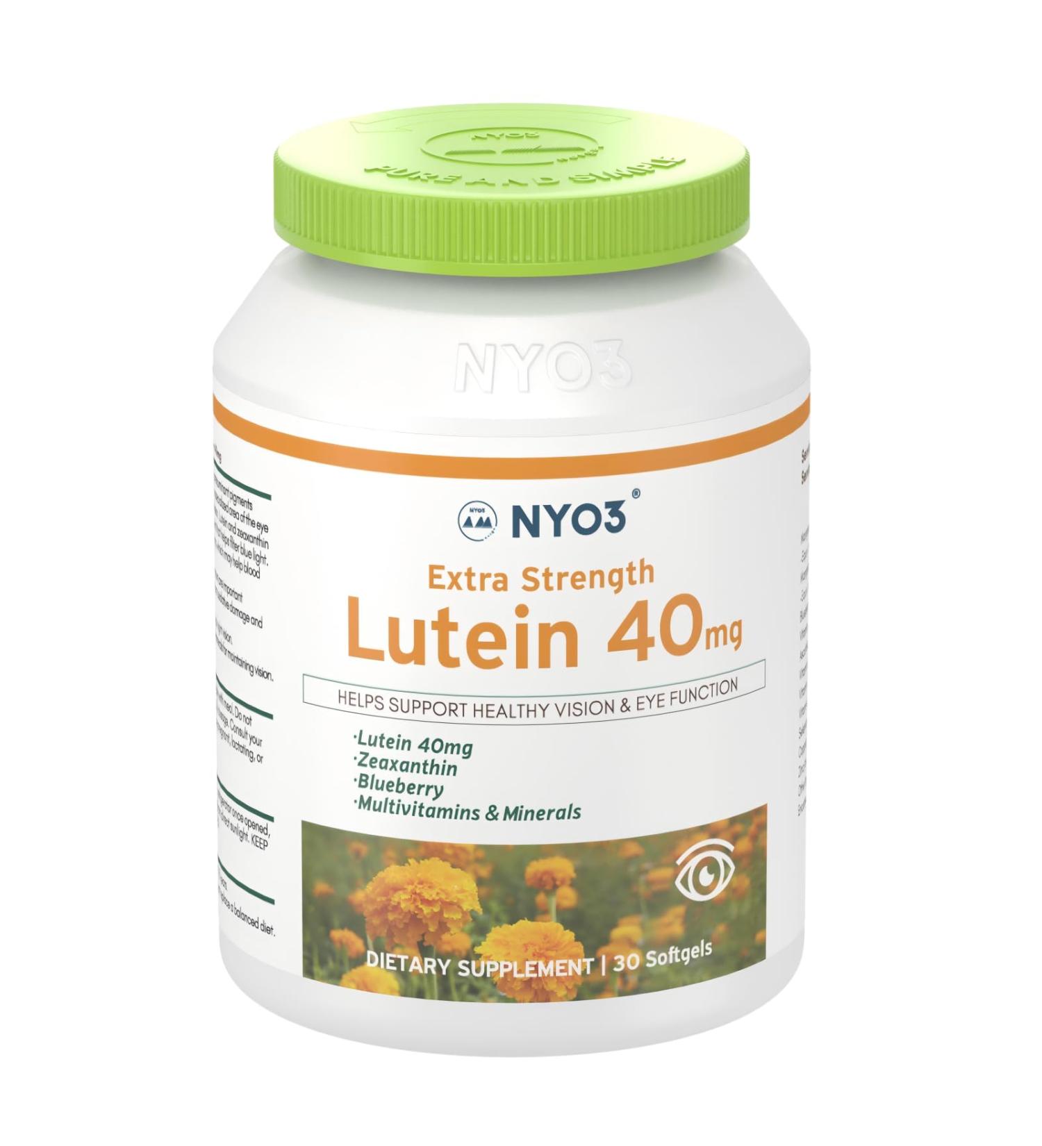 NYO3 Lutein & Zeaxanthin 40mg with Blueberry, Eyes Vitamins and Mineral Supplement Multivitamins for Eye & Vision Health | Antioxidant Support, 30 Softgels - Buy Online on GoSupps.com
