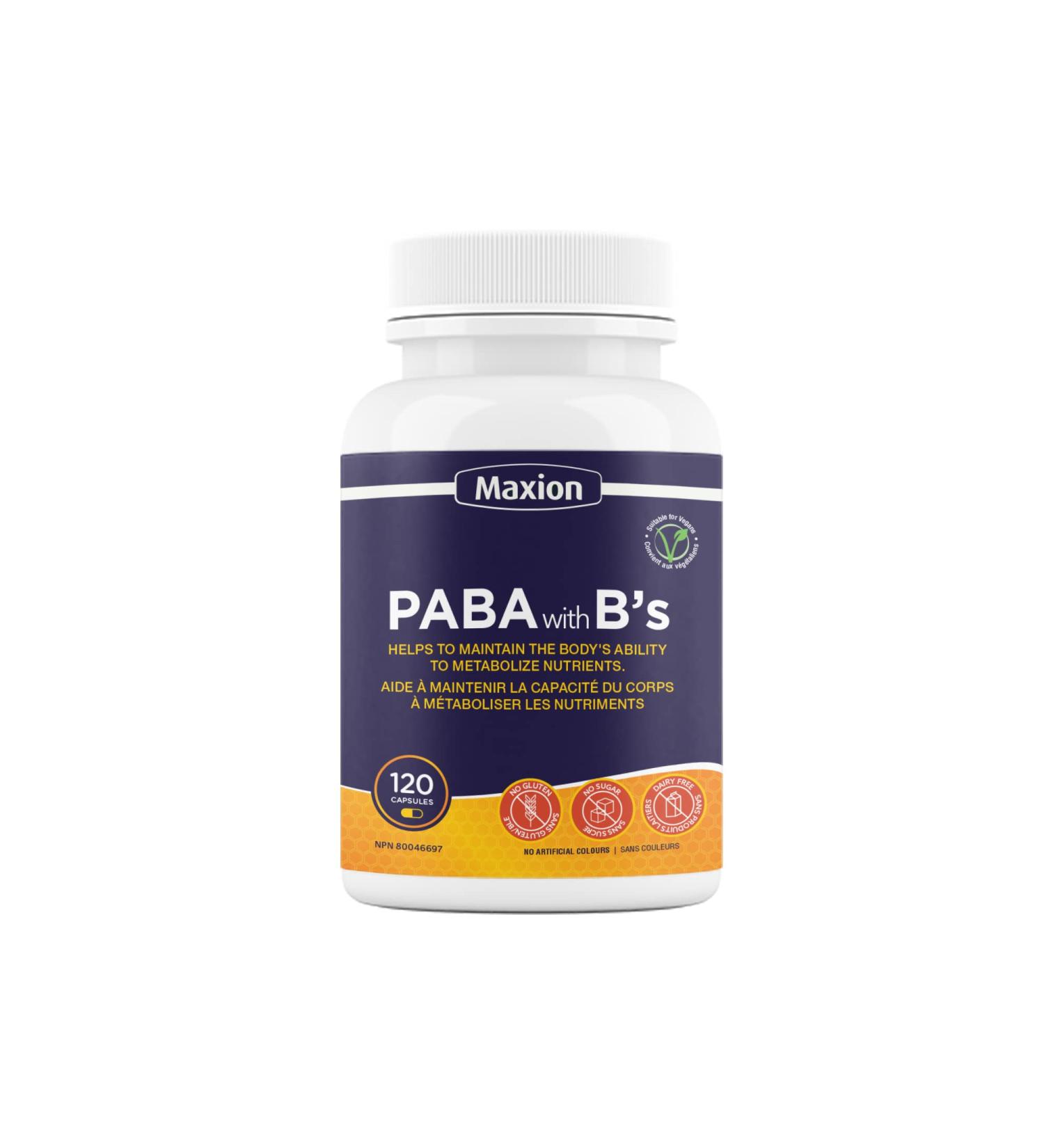 Maxion PABA 600mg with Vitamin B6 & B12 to Help Metabolize Carbohydrates Fats and Proteins 120 Vegetable Capsules - Buy Online on GoSupps.com