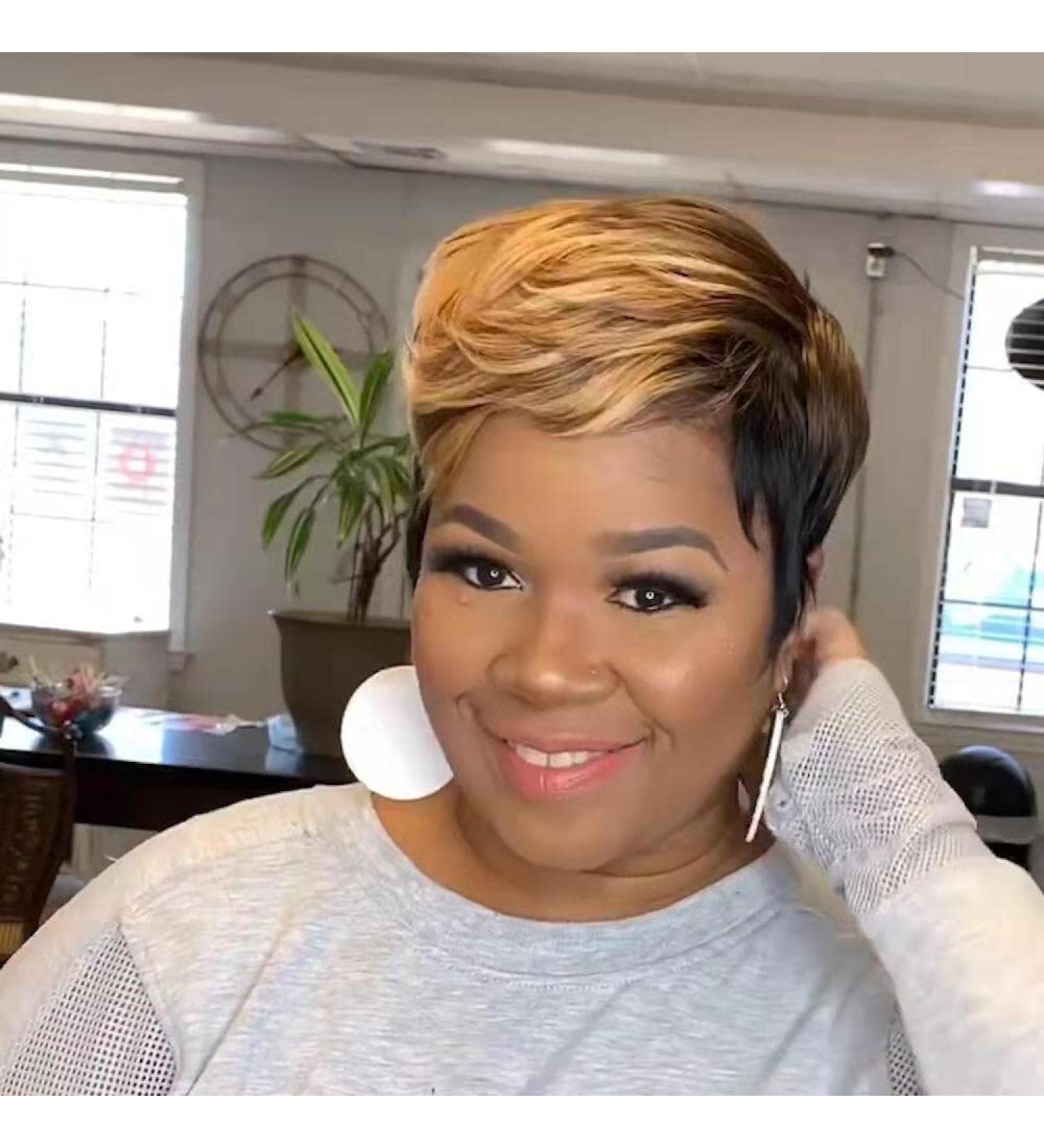 Fereowth Ombre Brown Pixie Cut Wig - Premium Real Hair Short Straight Wig for Women (1B/30) - Versatile & Stylish - Buy Online on GoSupps.com