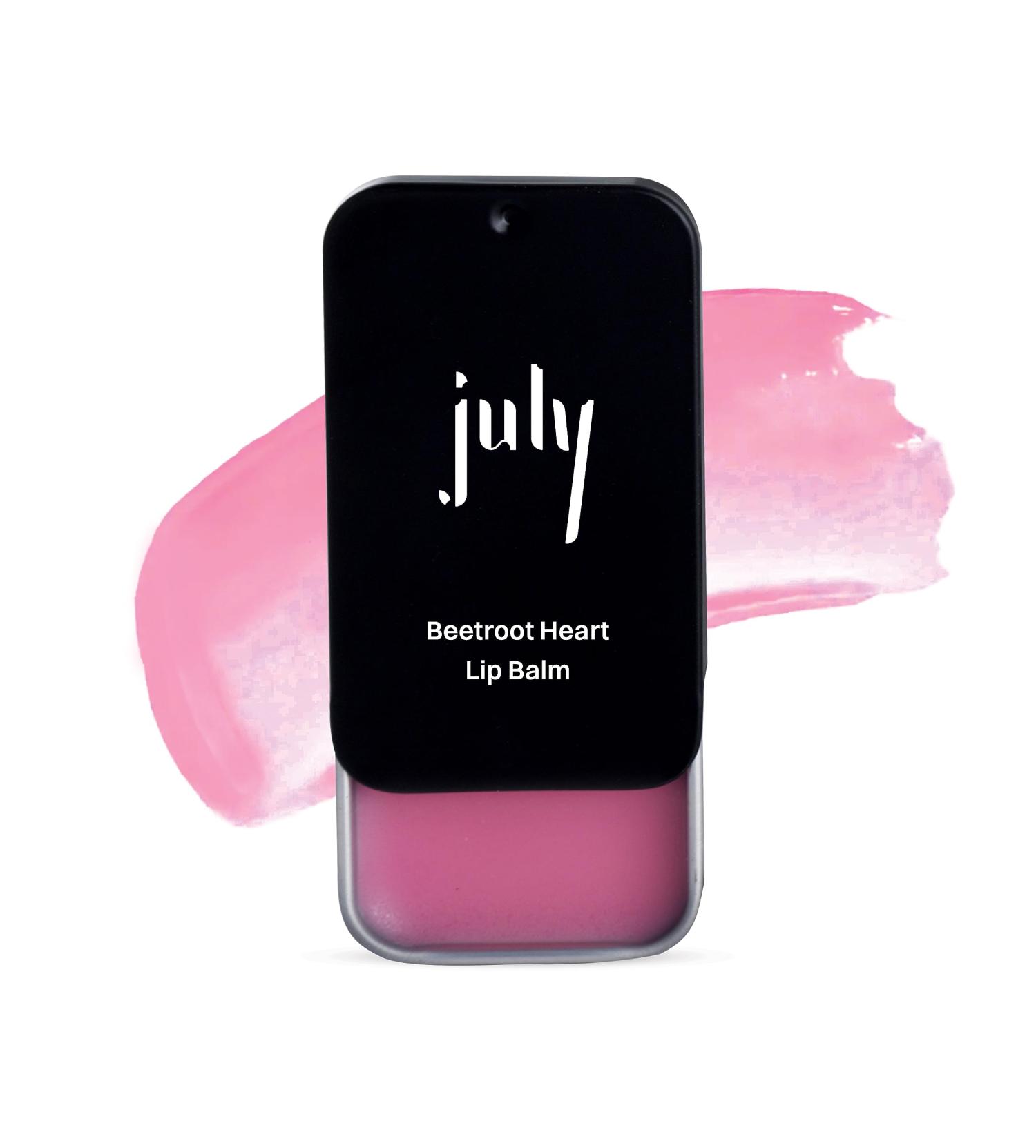 July Beetroot Heart Lip Balm - 24hr Moisturization Hydrate & Lighten SPF 15 Jojoba & Almond Oil Soft Plump Lips for Men & Women - 10gm - Buy Online on GoSupps.com