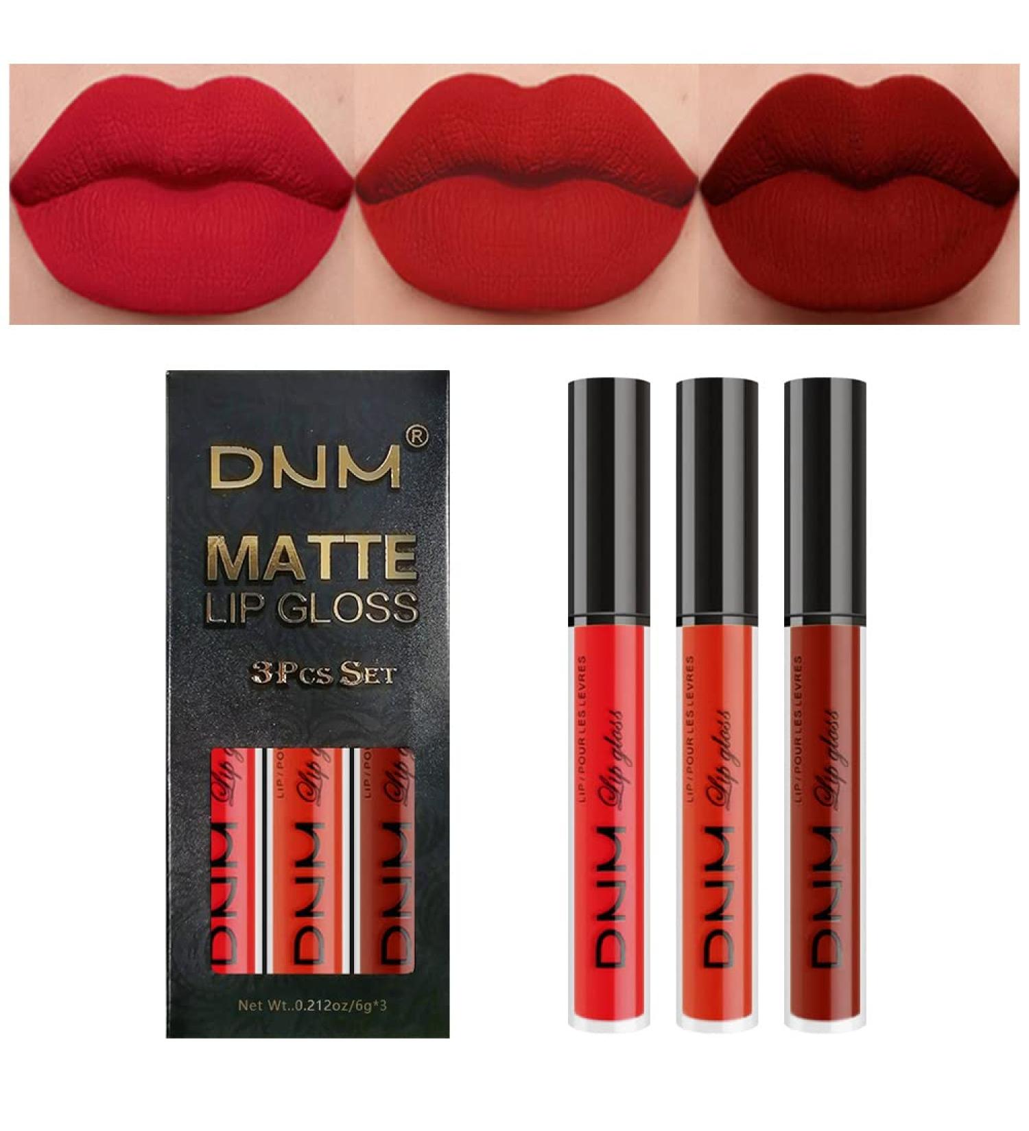 AMY'S DIARY 3-Piece Dark Bright Red Matte Liquid Lipstick Set | Smudge Proof 24-Hour Wear Waterproof Lip Stain Gloss for Women - Set05 - Buy Online on GoSupps.com