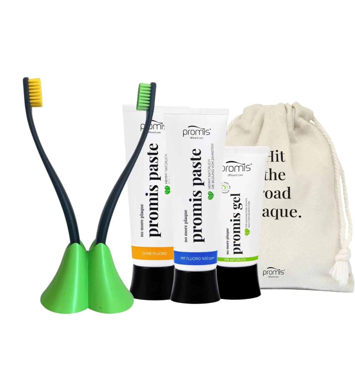  PROMIS promis Dental Care Kit for Optimal Protection Against Plaque and Tartar | Durable Toothbrush | Toothpaste & Natural Anti-Plaque Dental Gel (Large Black) - Buy Online on GoSupps.com