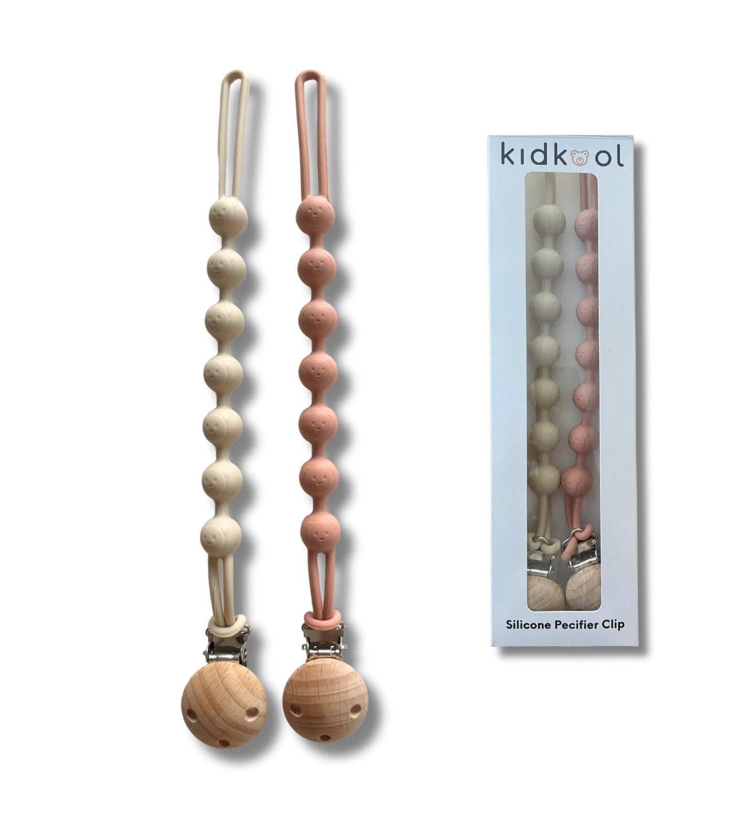 Kidkool Silicone Baby Pacifier Chain Set - 2 PCS for Boys & Girls | Pink/Beige | International Shipping - Buy Online on GoSupps.com