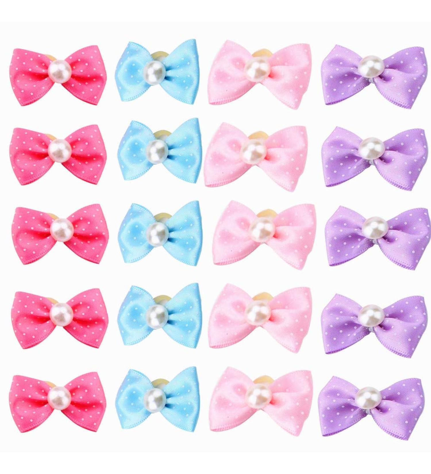 NA NA 20Pcs Dog Hair Bows with Elastic Rubber Bands Pearl Bow Pattern Hair Rope Set Hair Band Pet Grooming Products Puppy Grooming Hair Accessories for Puppies Cats and Other Small Pets - Buy Online on GoSupps.com