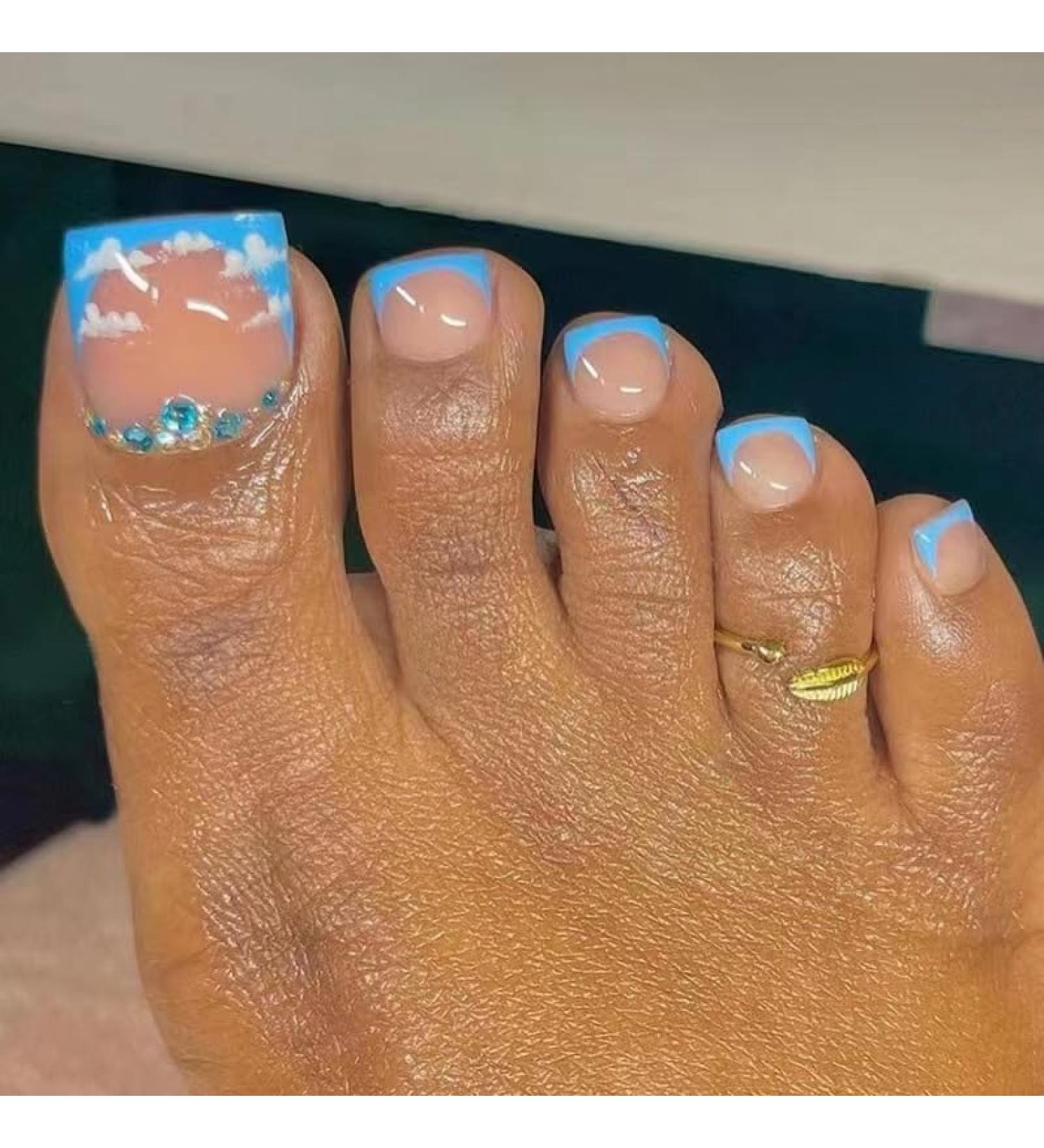MENILITHS 24Pcs French Rhinestone Fake Toenails Press on Toe Nails Short Reusable False Toes Nails Artificial Beach Full Cover Toenail for Women and Girls - Buy Online on GoSupps.com