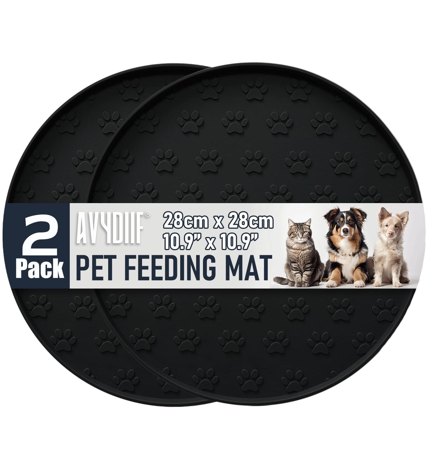 Avydiif Silicone Dog Cat Bowl Pads - Waterproof Slipproof 28cm x 28cm Dishwasher Safe - 2 Black Mats for Pets - Buy Online on GoSupps.com