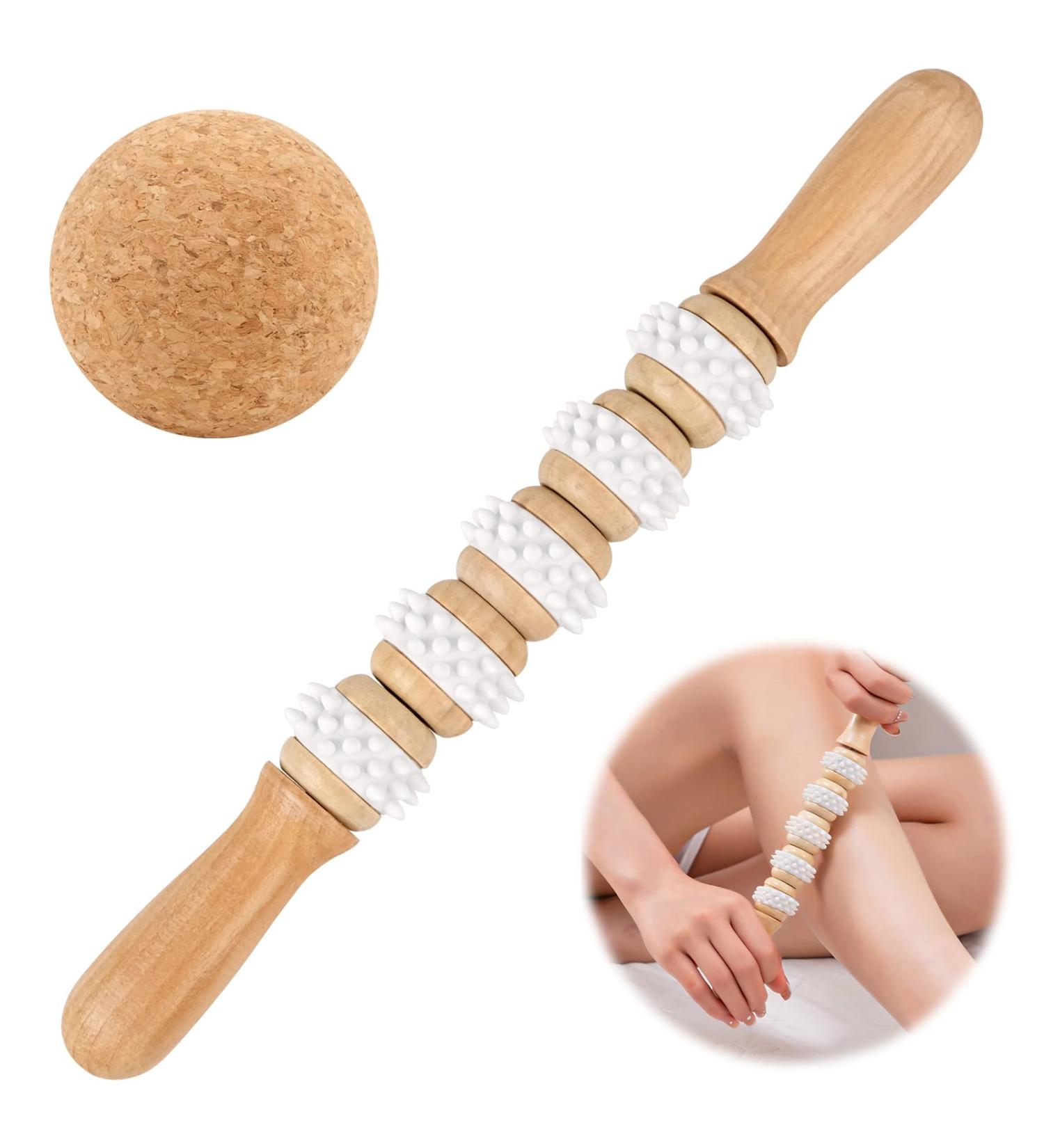 Fascia Roll Wood - Massage Roller for Legs & Neck Muscle Relaxation | Body Shaping & Gua Sha Massage Tool | International Shipping - Buy Online on GoSupps.com