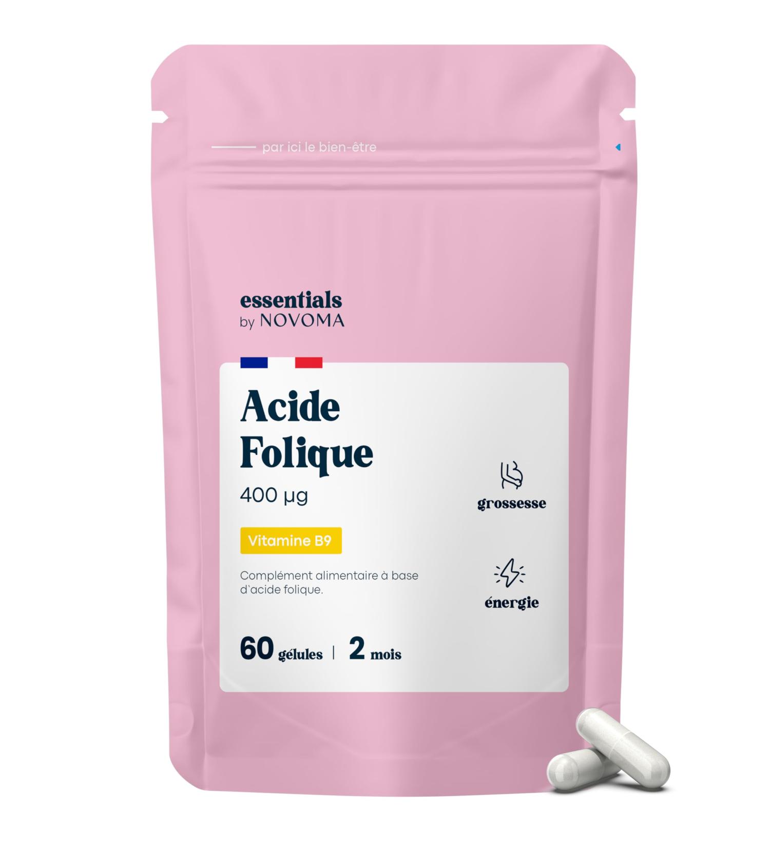 Folic Acid 400 g Vitamin B9 Design and Pregnancy Supports Pregnant Women 60 Vegetal Capsules 2 Months Cure Made in France Essentials by Novoma - Buy Online on GoSupps.com