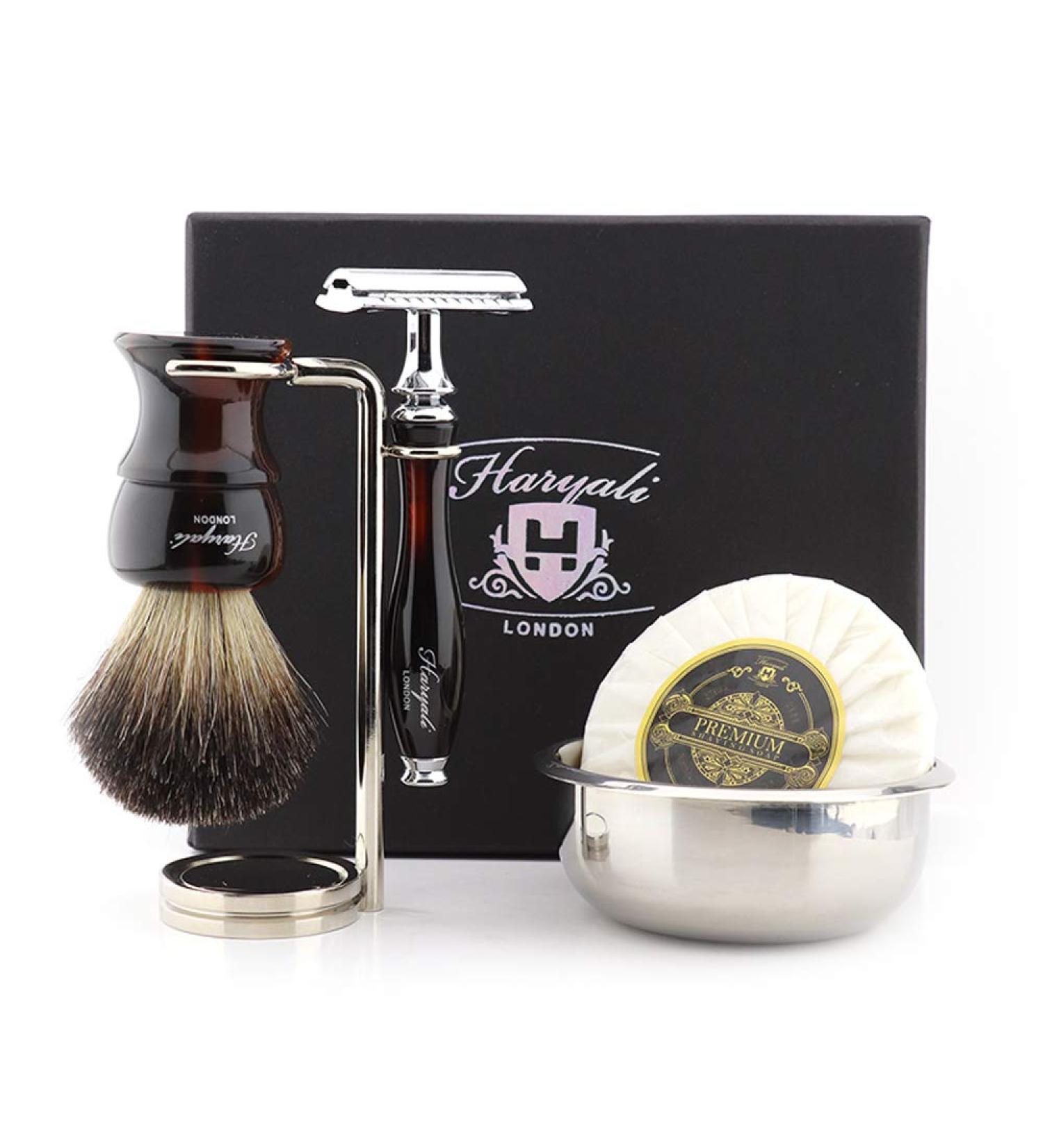 Haryali London 5-Piece Safety Razor Set | Pure Badger Hair Double Edge Razor Stand Soap & Bowl | Premium Shaving Kit for Men - Buy Online on GoSupps.com