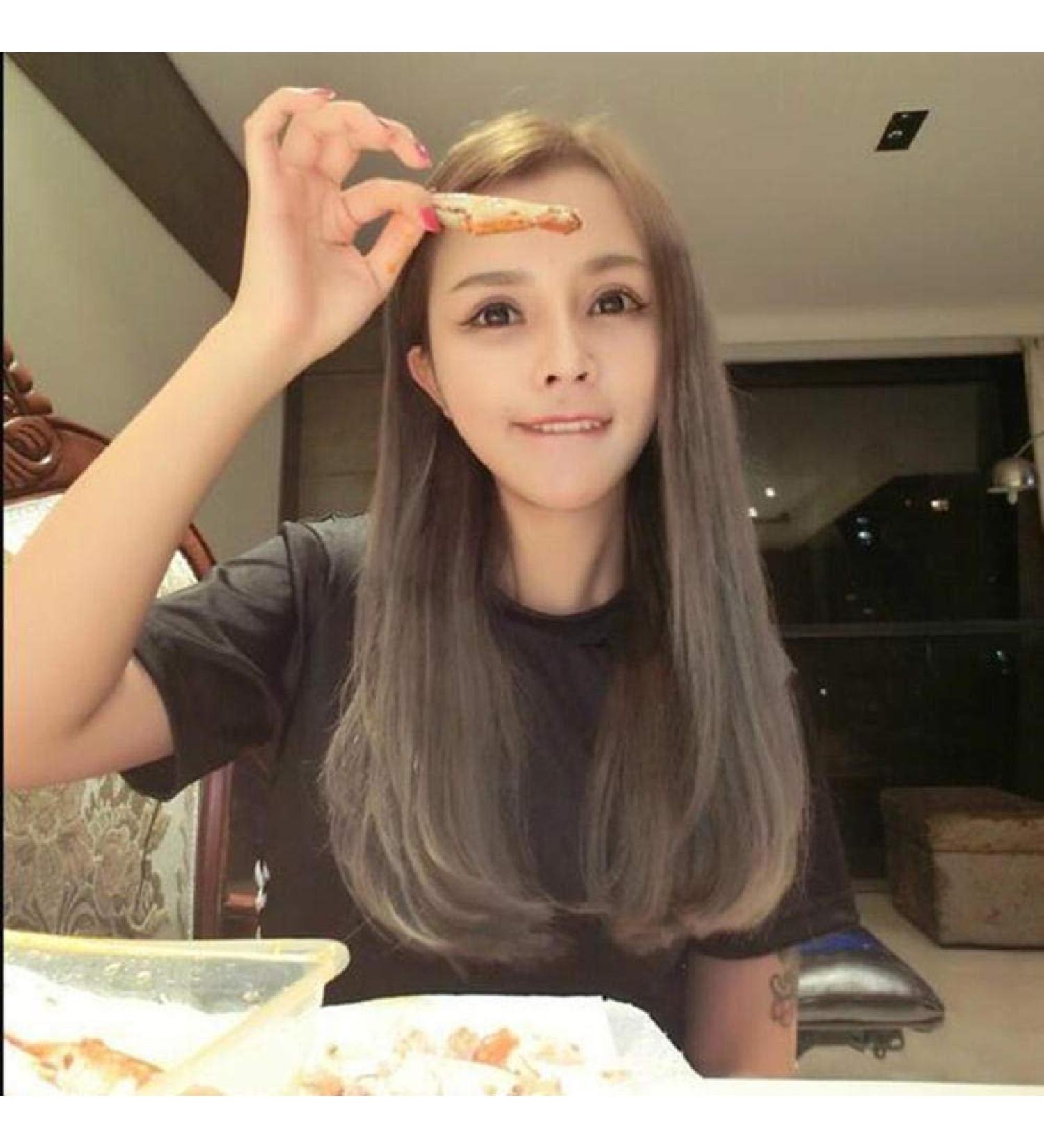 Shop European & American Long Straight Wigs | Natural Black & Ash Colors with Liu Hai Pear Flower Buckle - Buy Online on GoSupps.com