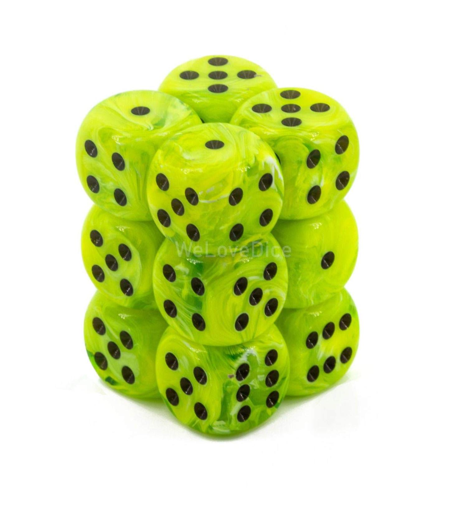 Chessex Vortex Bright Green with Black D6 Dice Set - 16mm (12 Dice) - Ideal for Gaming and RPGs - Buy Online on GoSupps.com
