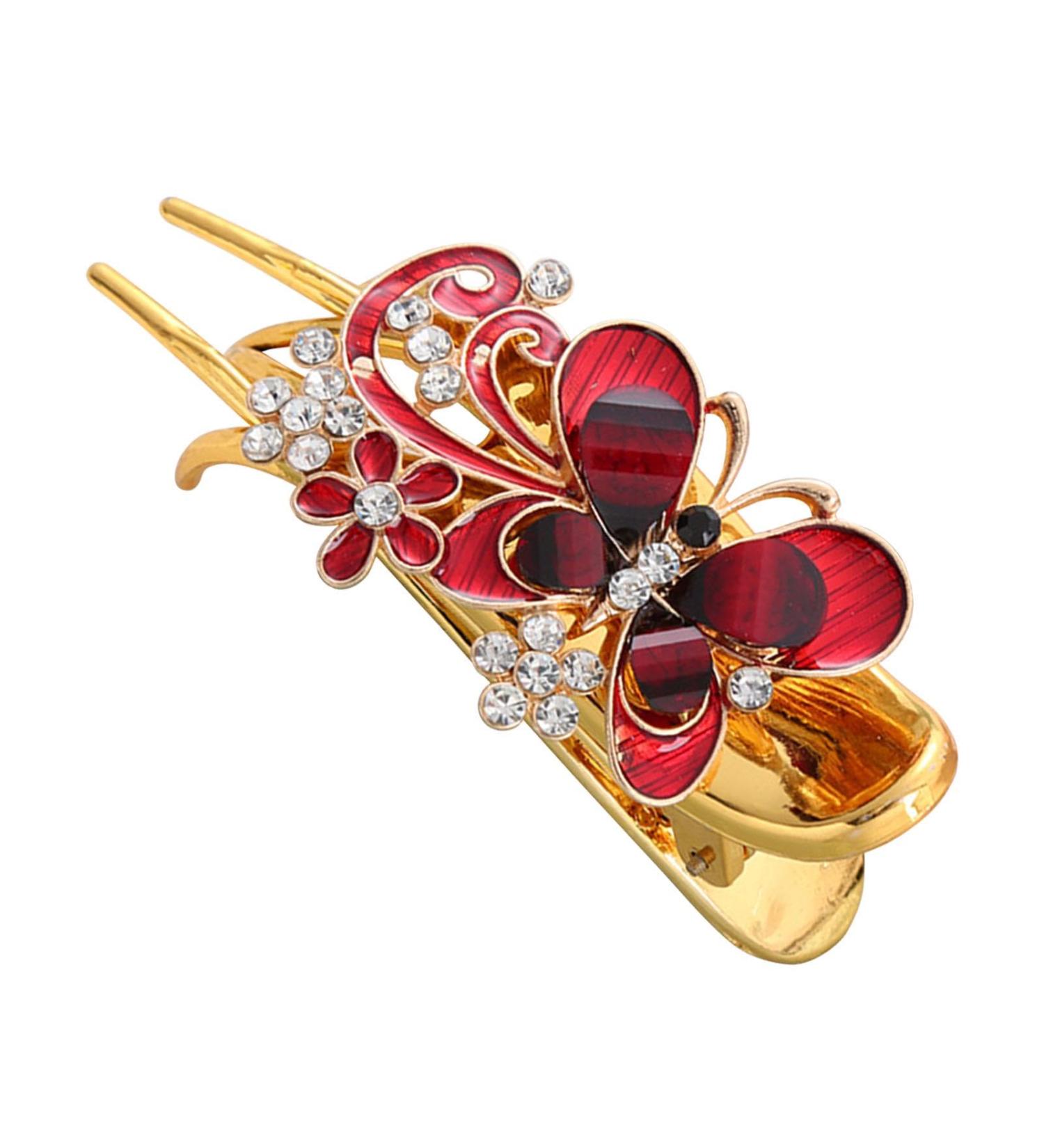 Long Fine Hair Clip For Styling Wear Resistance Women No Slip Rhinestone(Red) - Buy Online on GoSupps.com