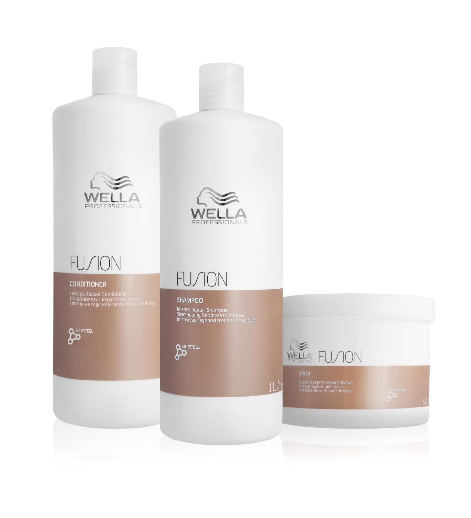 Wella Professionals Fusion Intense Repair Set - Repairing Hair Care for Broken Hair | 1L Shampoo 1L Conditioner & 500ml Mask - International Shipping Available - Buy Online on GoSupps.com