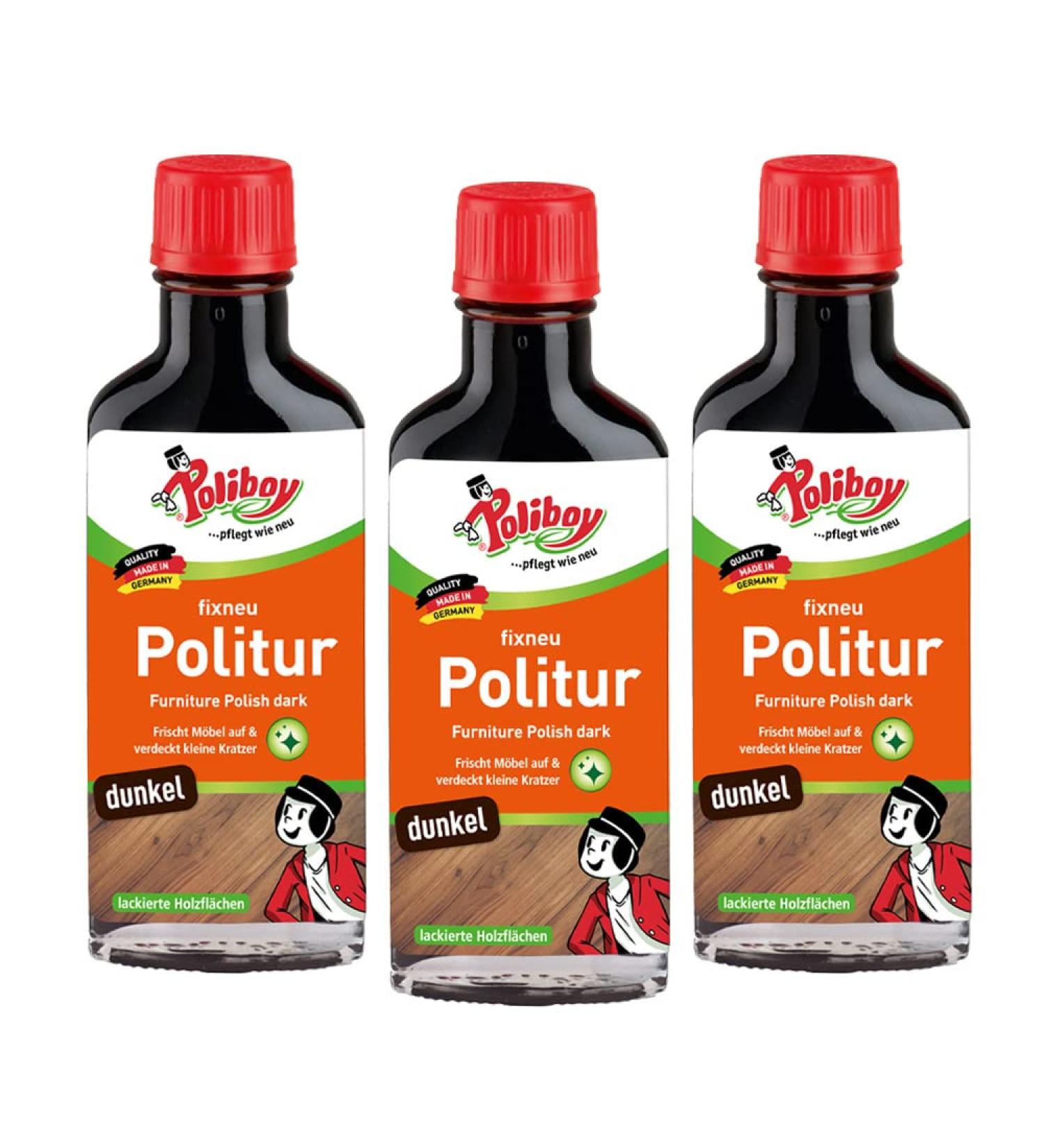 Poliboy Fix - New Pole Dark Furniture Polish for Lacquered Woods - 3x100ml - Refresh & Restore - Made in Germany - Buy Online on GoSupps.com