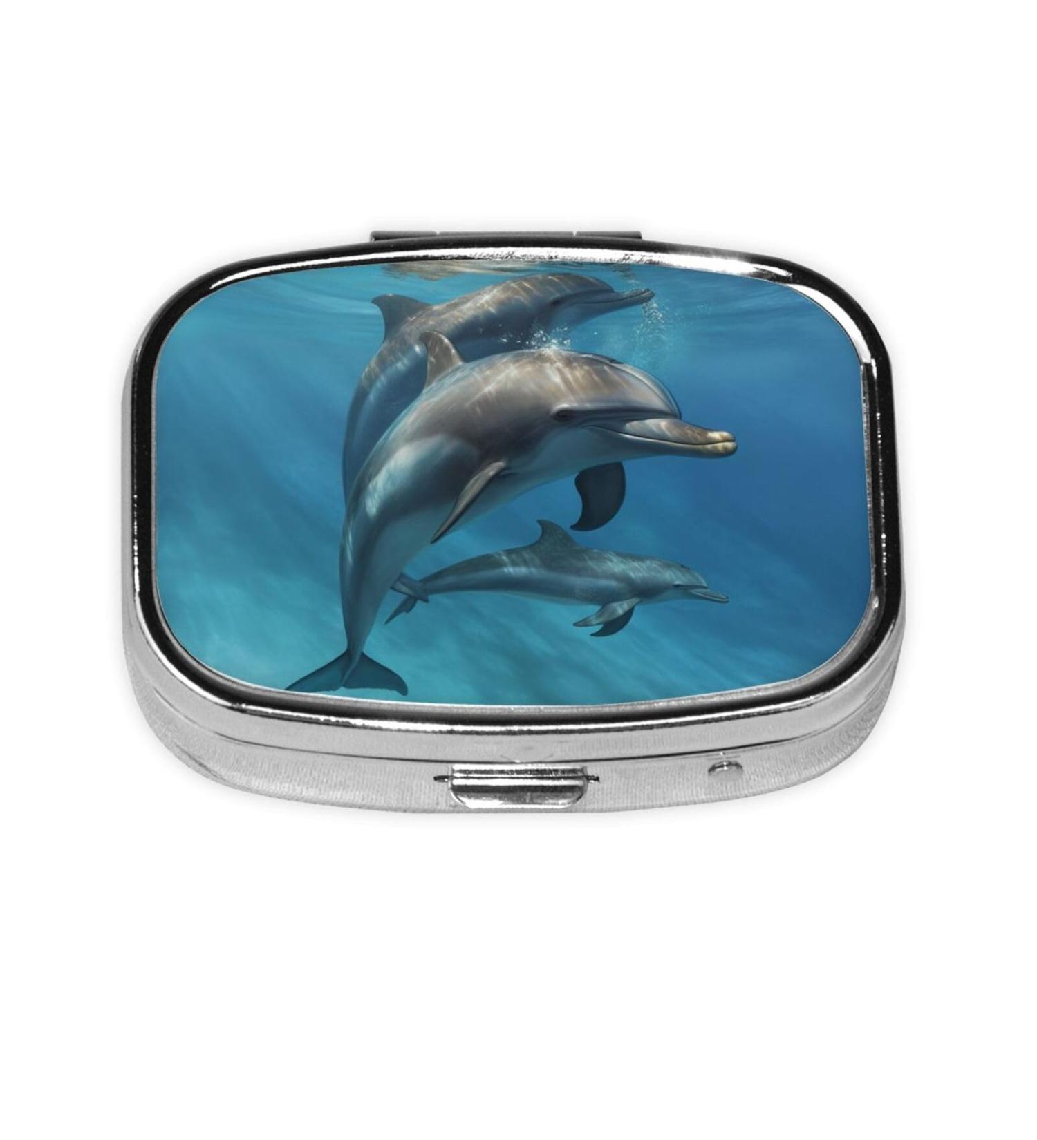 Dolphins Art Small Pill Case - Cute 2 Compartment Travel Pill Box Organizer for Pocket Purse Gifts - Buy Online on GoSupps.com