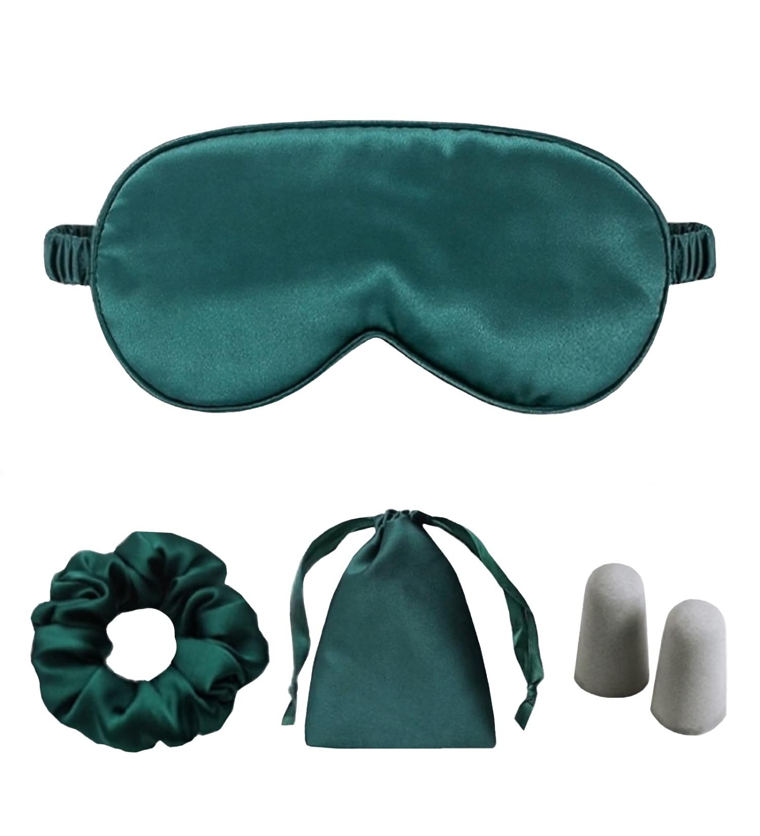 Silk Satin Sleeping Eye Mask - Dark Green Sleep Mask for Men & Women | Soft Breathable Blackout Eye Cover | Perfect Travel & Wedding Gift - Buy Online on GoSupps.com
